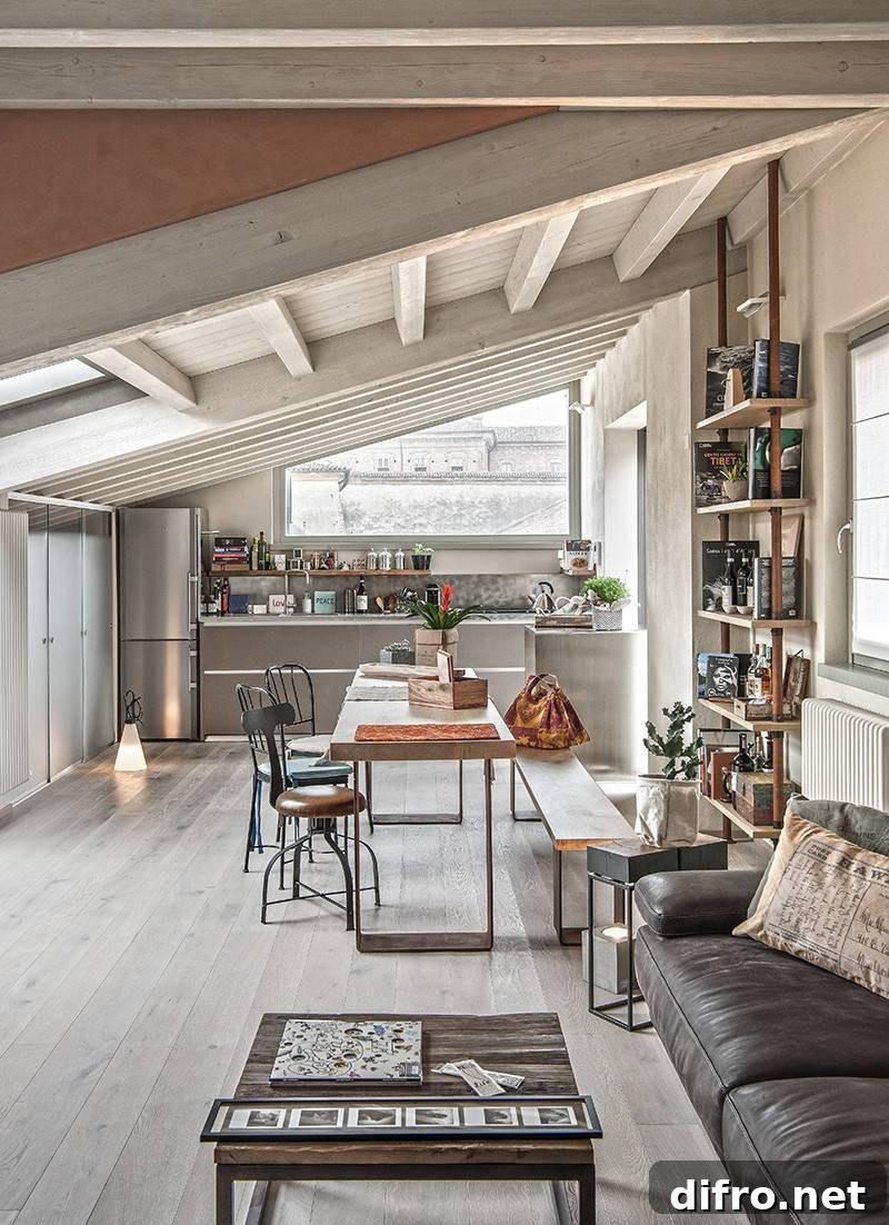 Light and airy rustic interior with industrial touches