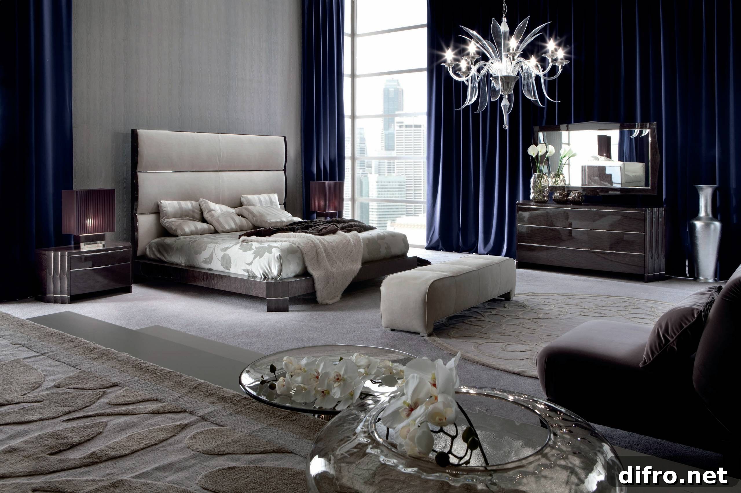 Elegant Art Deco bedroom with layered textures