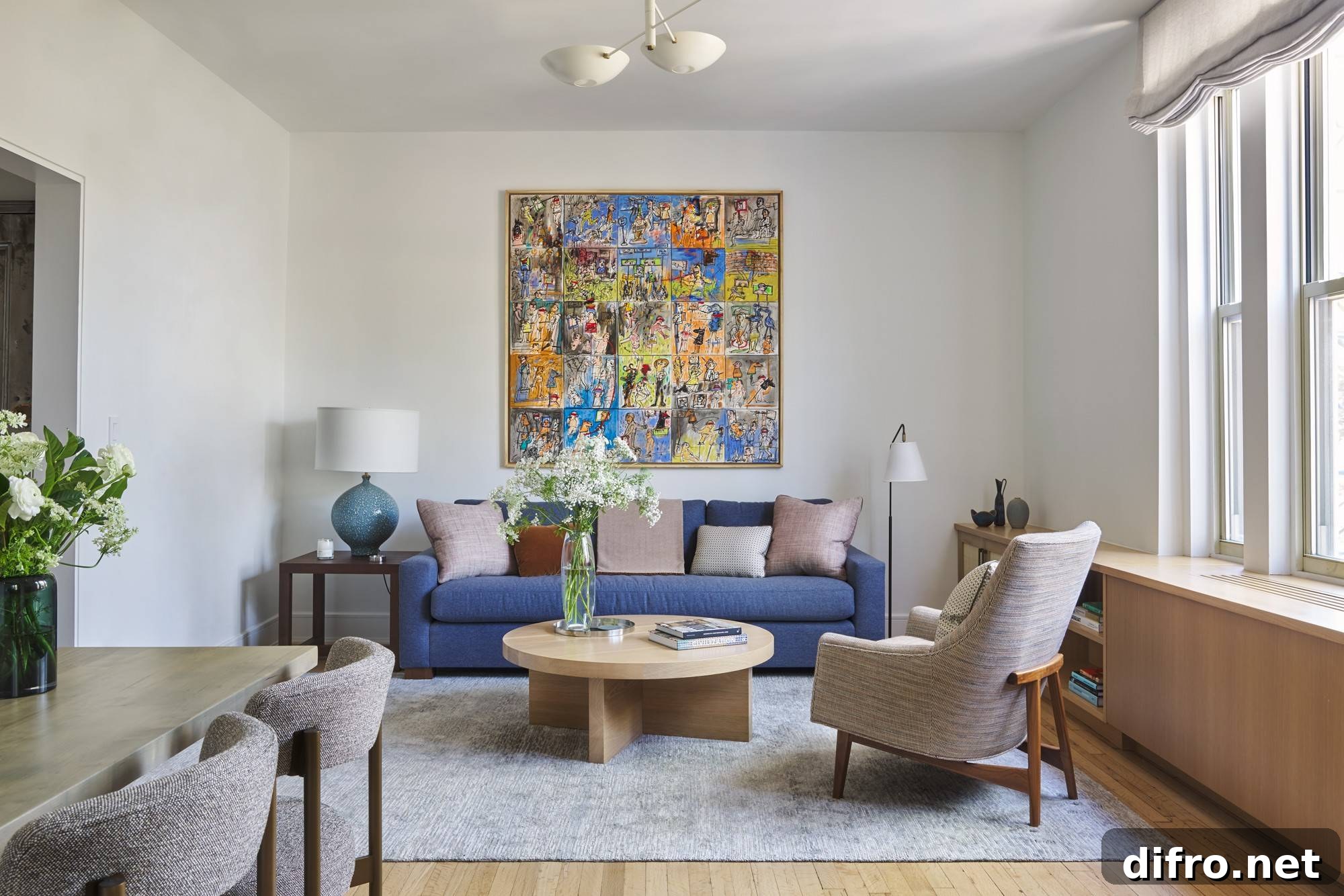Contemporary living room with a pop of color