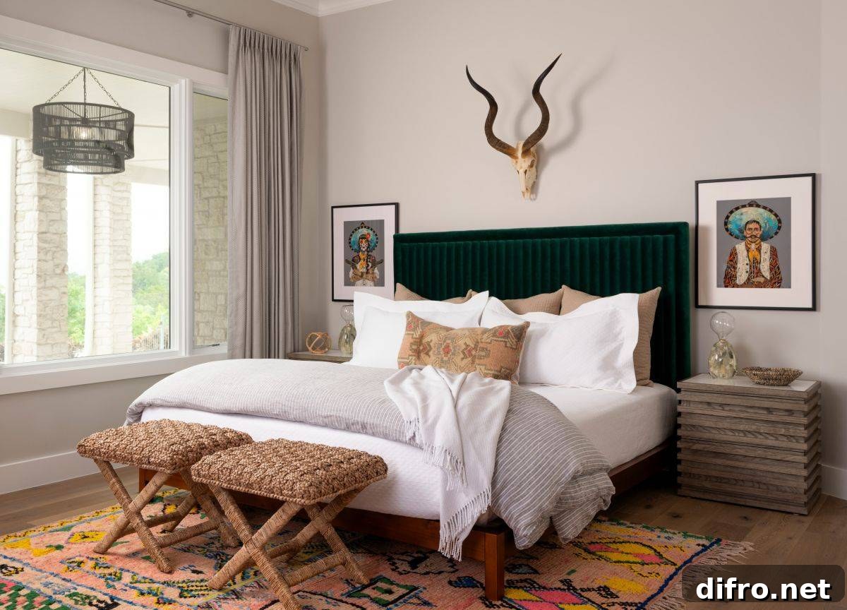 Eclectic bedroom blending modern and beach styles