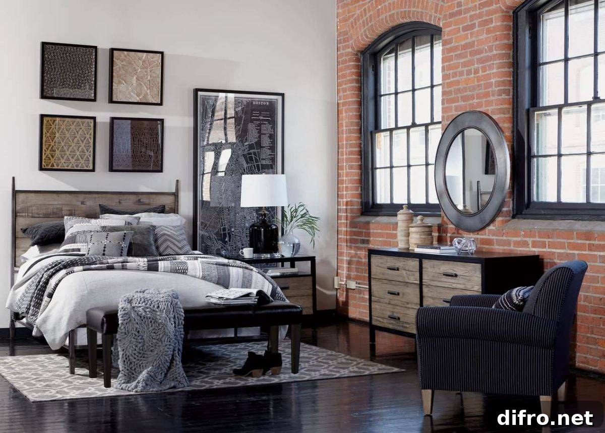 Bedroom mixing classic elements with modern features