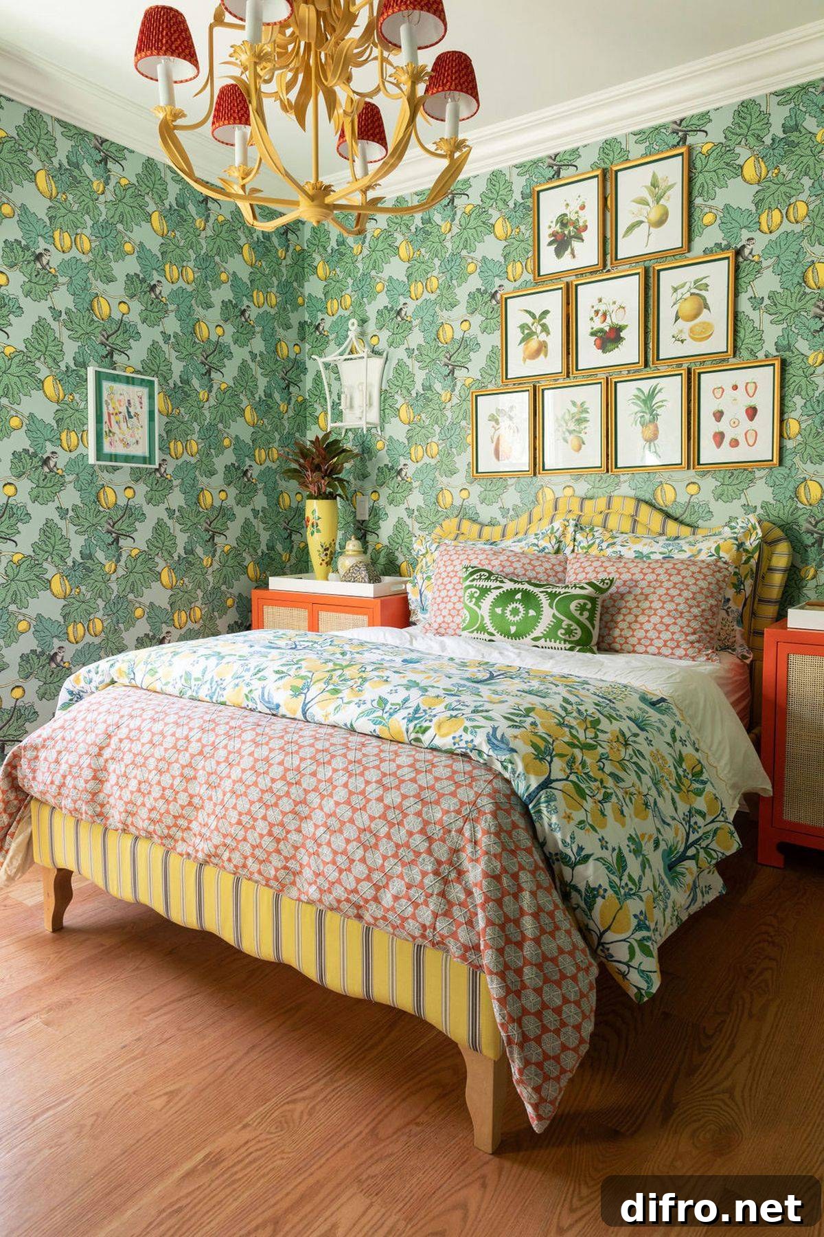Bold leafy bedroom pattern