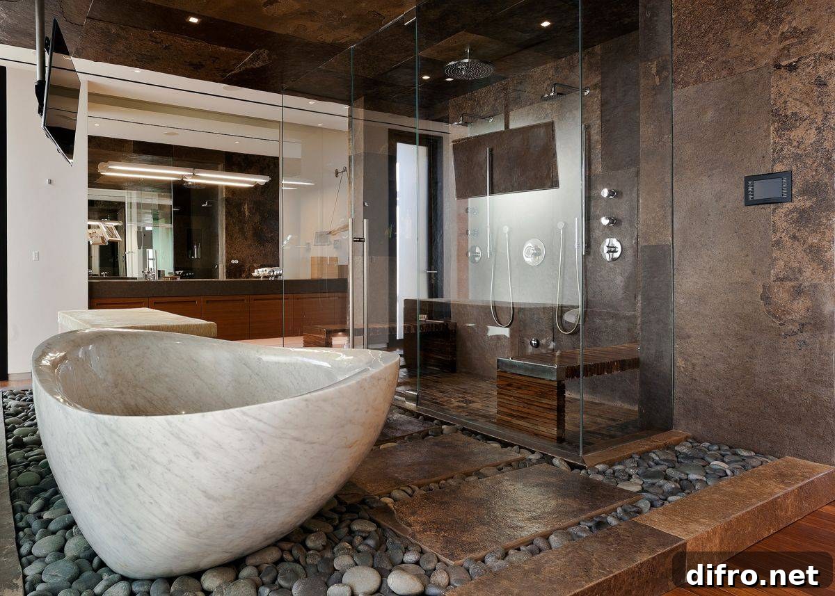Pebble stones in a bathroom for a natural vibe