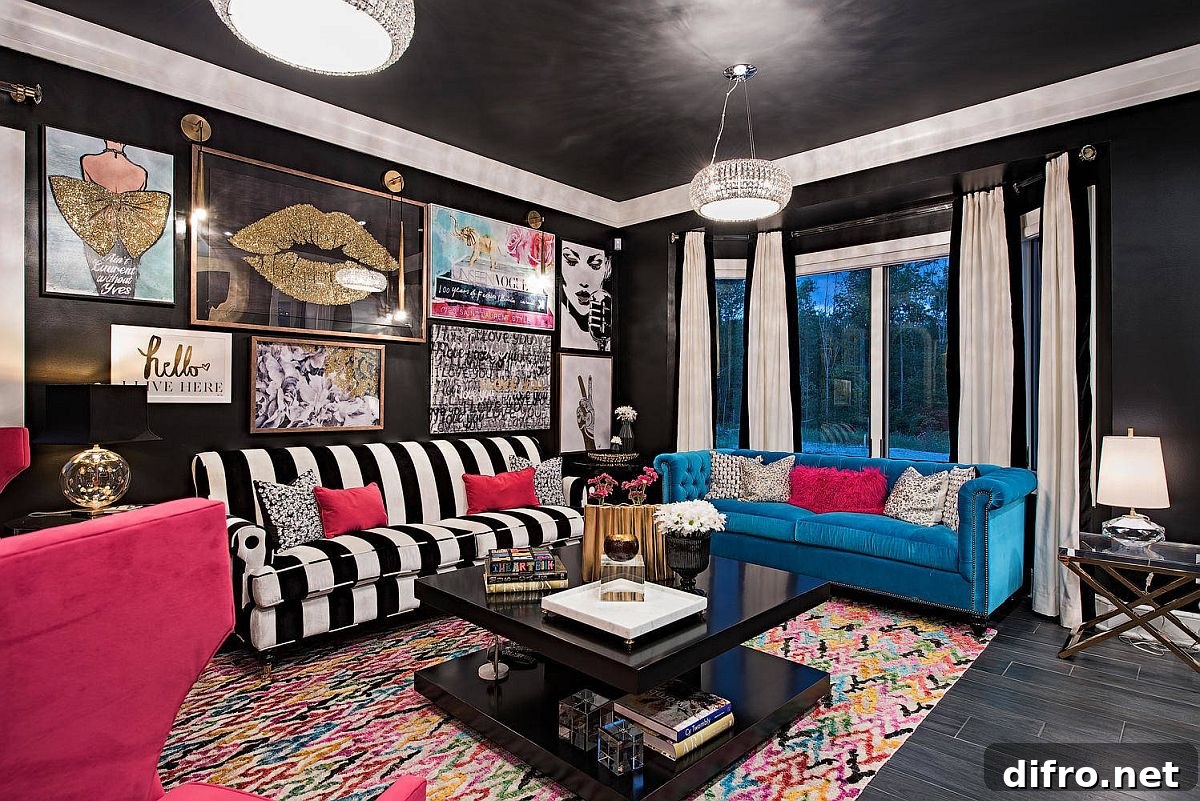 Bold colorful sofa in offbeat living room