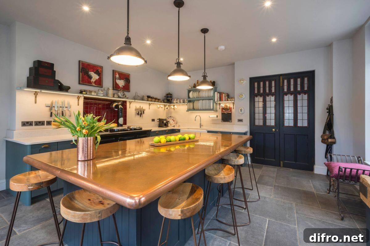Custom copper kitchen island countertop