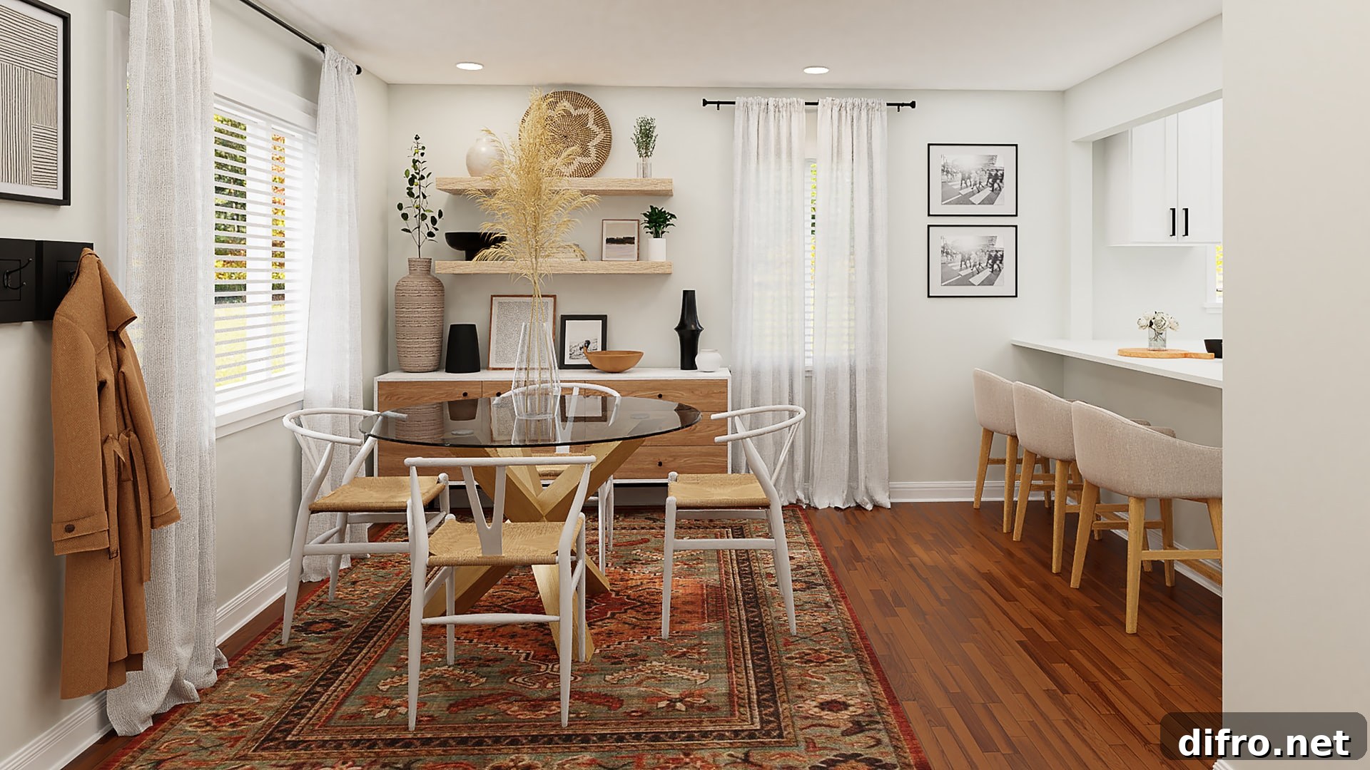 small four piece dining set nestled into kitchen area