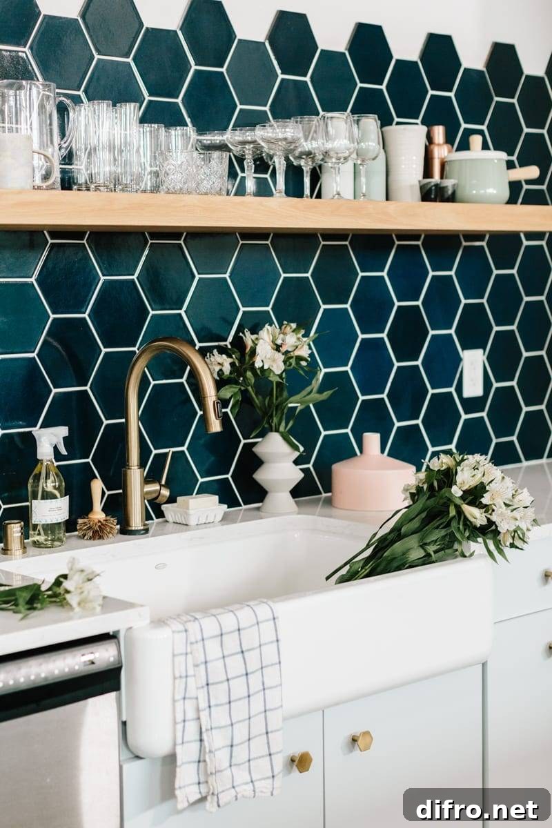 Hexagon tiles in a rich turquoise color