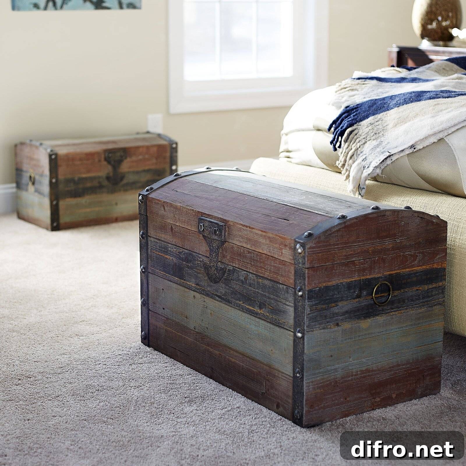 Rustic wooden storage trunk