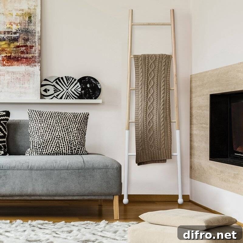 Wooden blanket ladder for throws