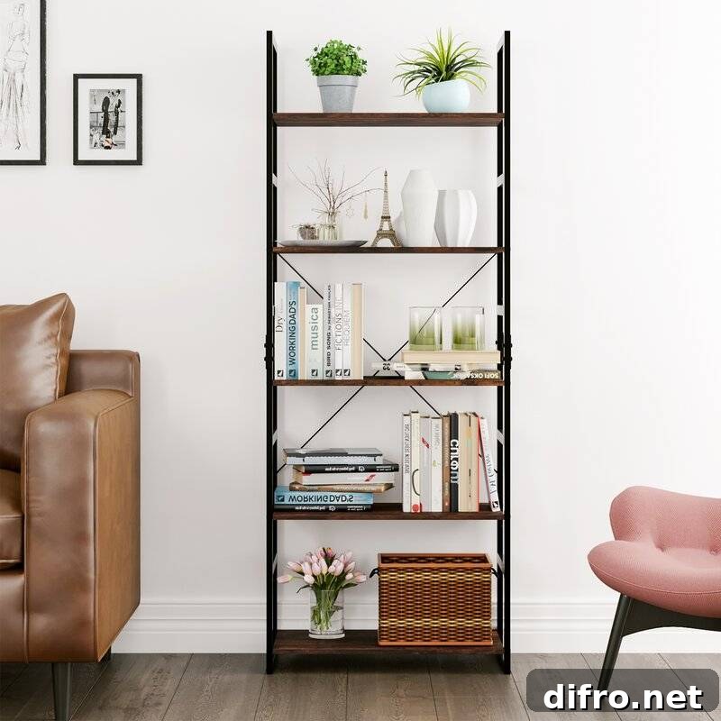Steel and wood etagere bookcase