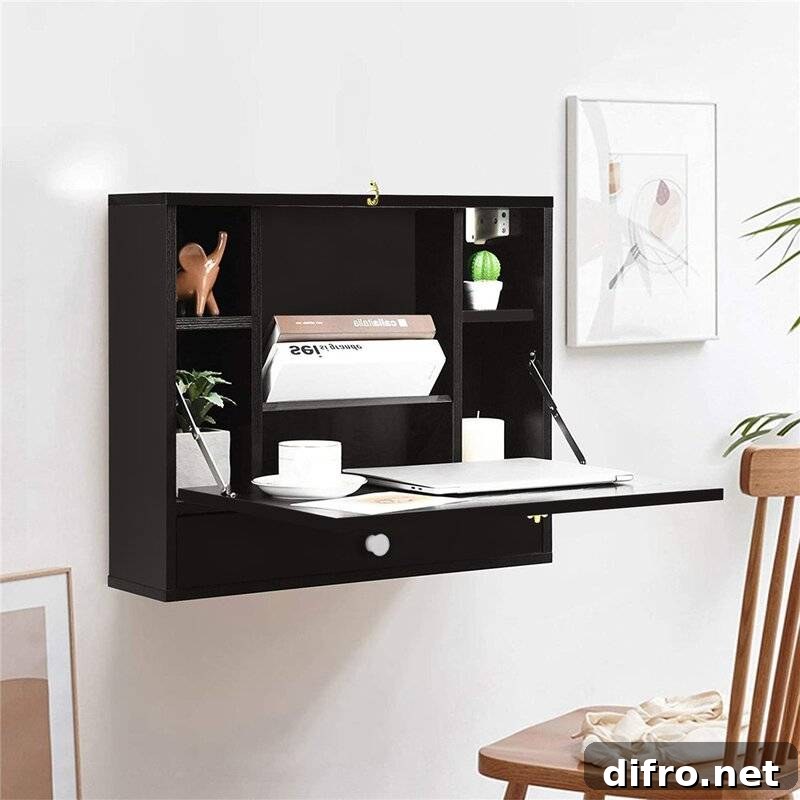 Foldable wall-mounted desk with shelves