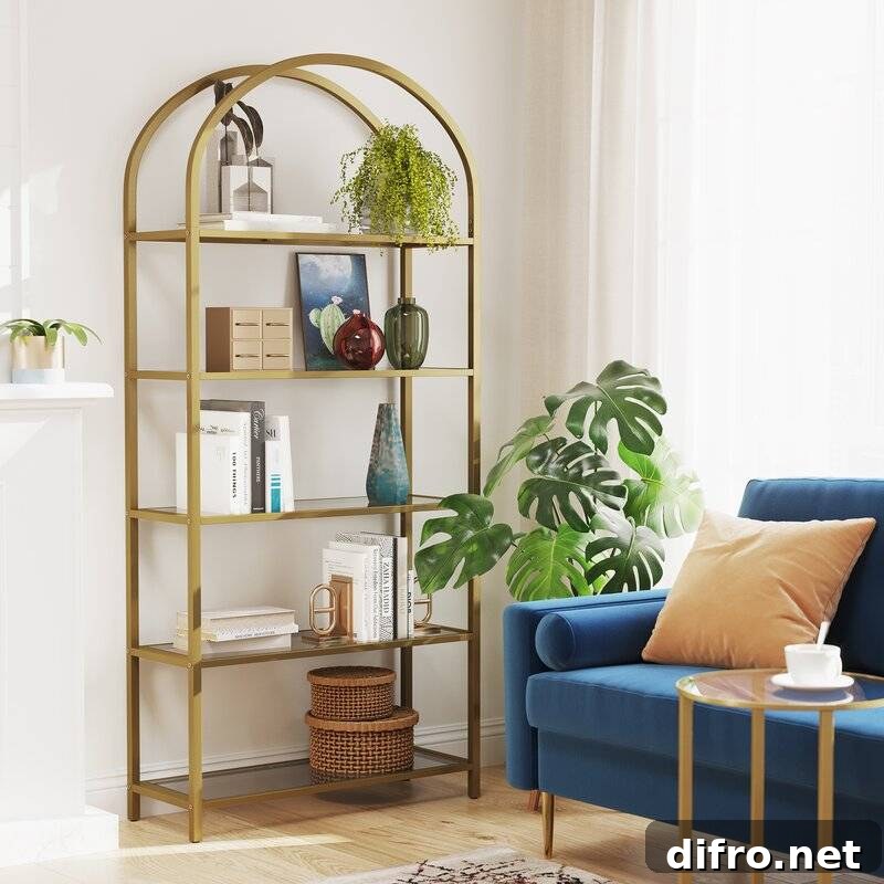 Gold-framed steel bookcase