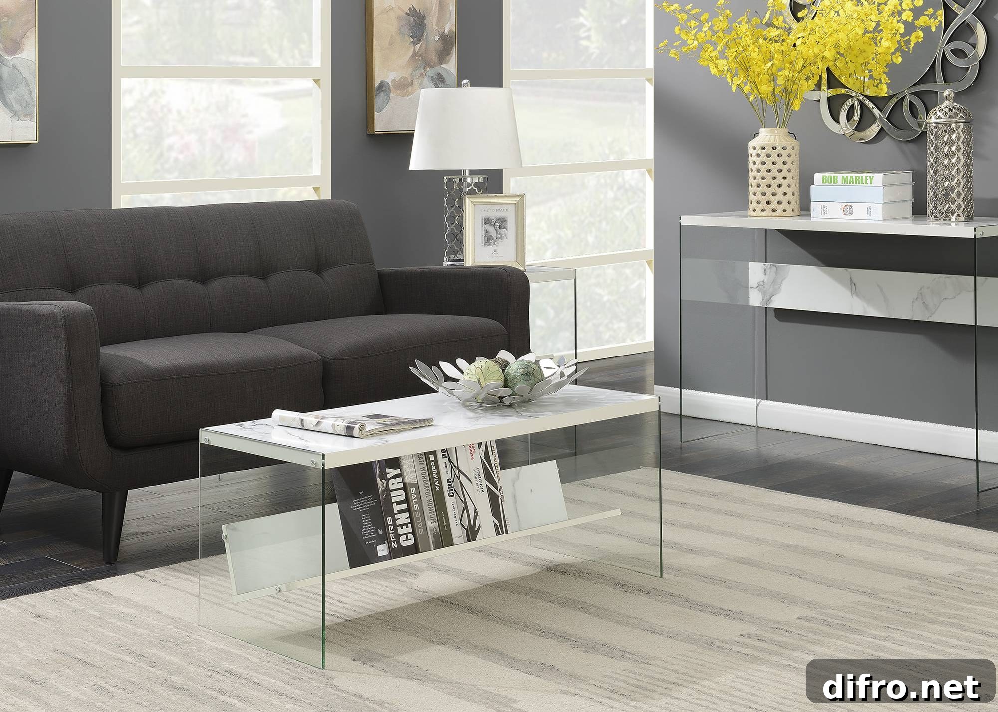Soho Coffee Table with glass top and marble finish