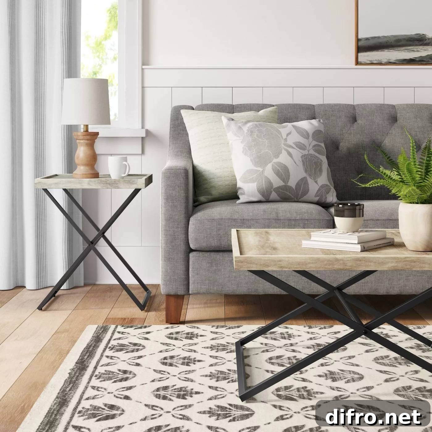 Jamesville wood coffee table with metal frame