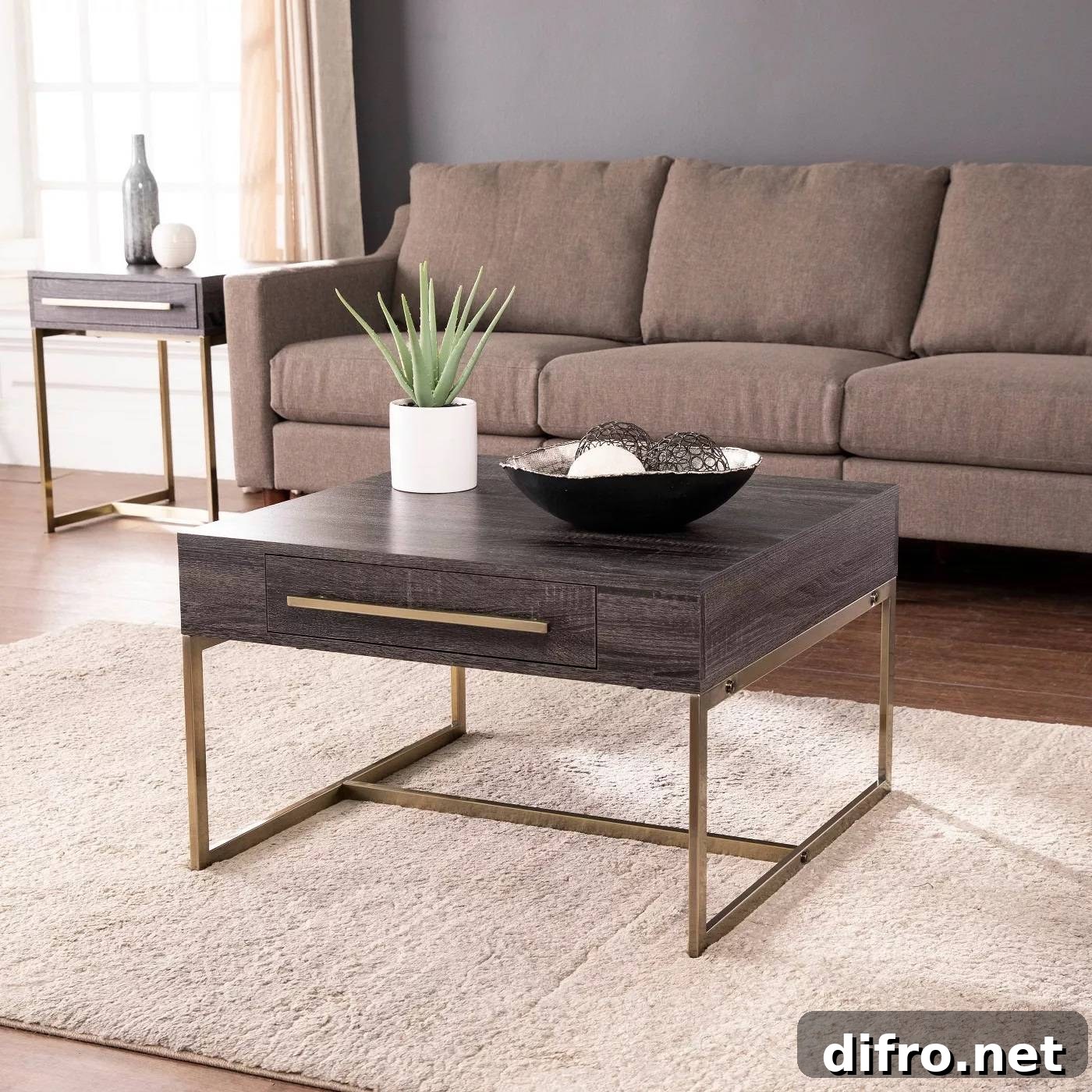 Cocktail table with hidden drawer and spacious top