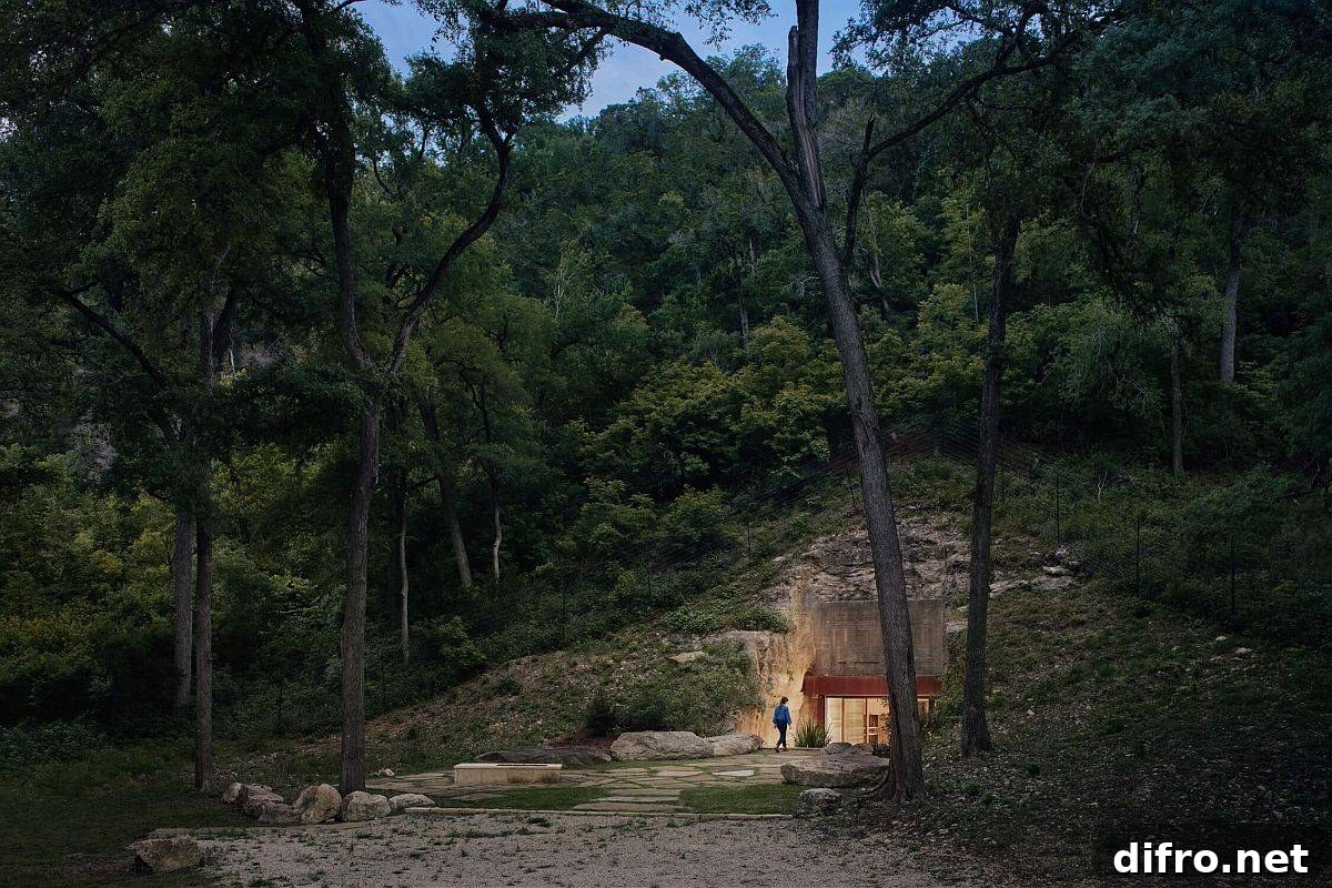 Wine cave carved into limestone hill in Texas Hill Country