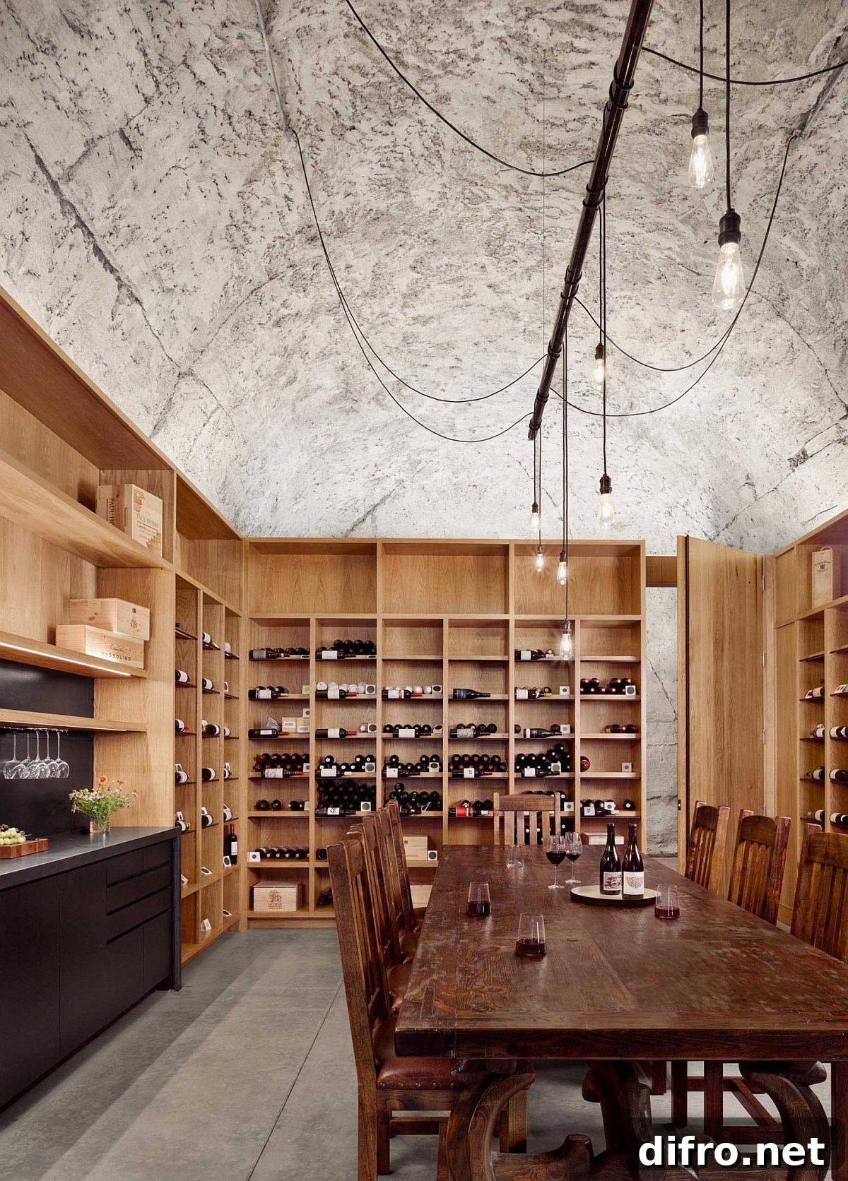 Bright tasting area inside wine cave