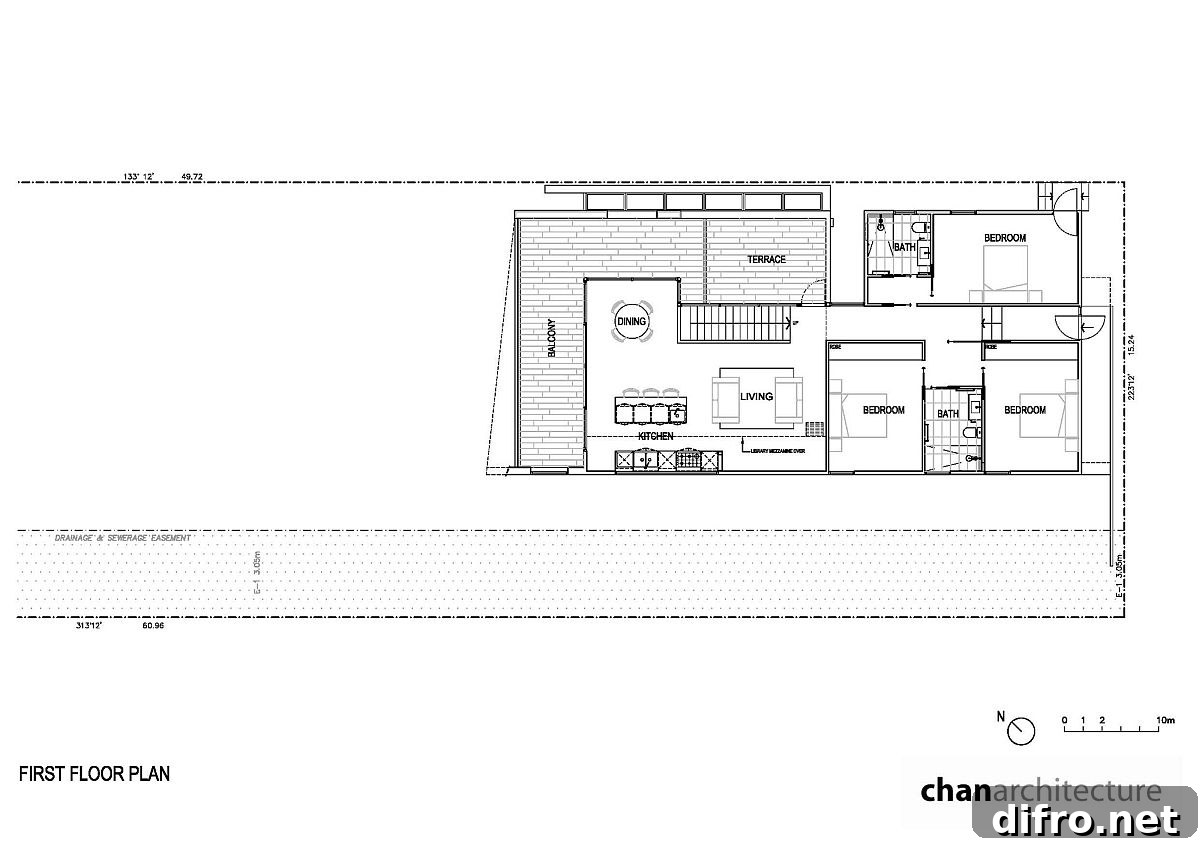 First floor plan of the modern McCrae Bush House, designed by Chan Architecture