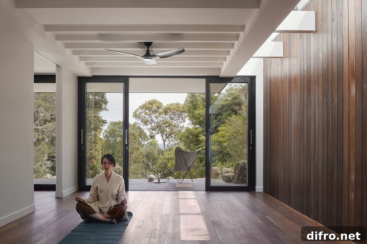 The meditation zone on the lower level of the home along with a living space next to it