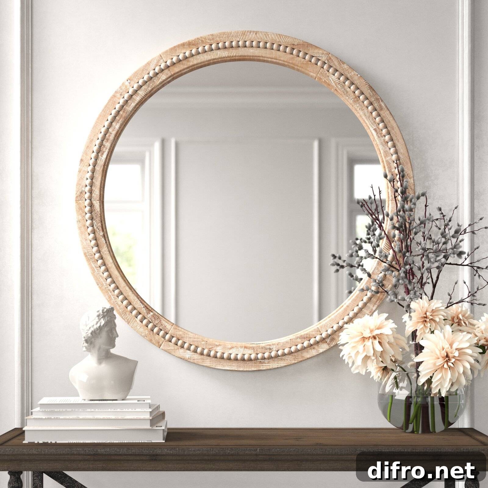Round wood accent mirror