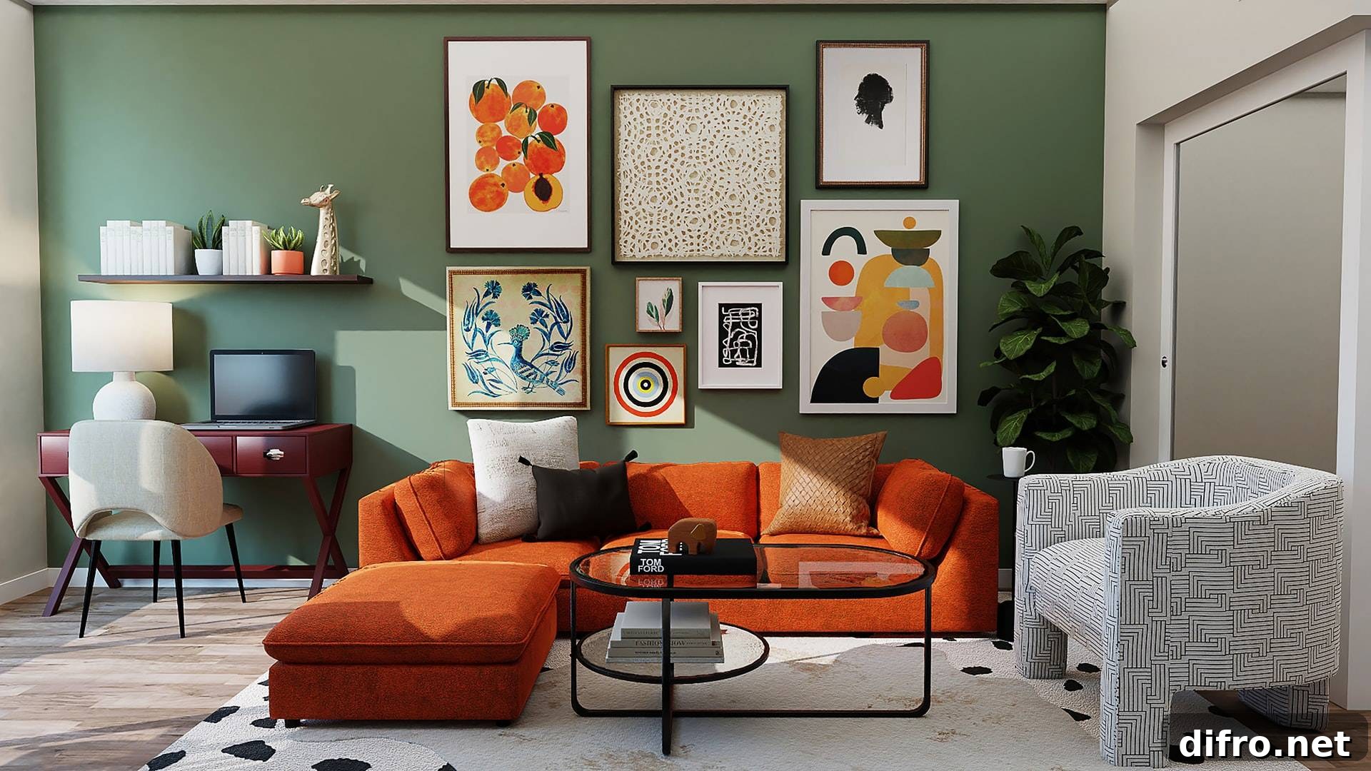 Interior with warm tones and muted accents