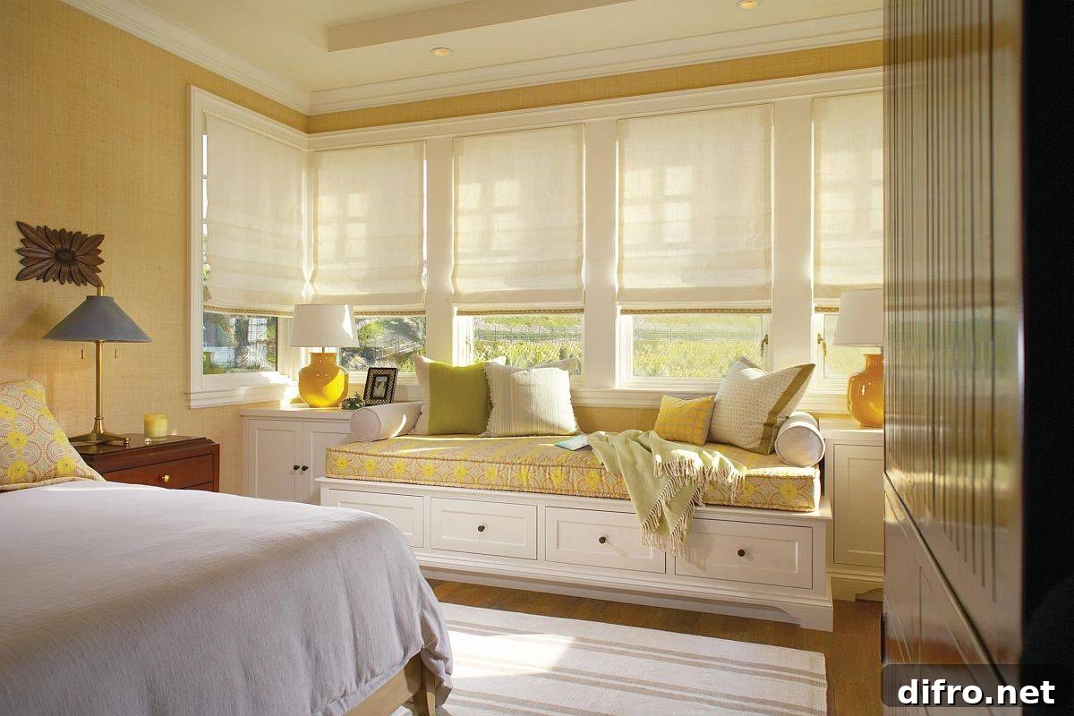Bedroom Window Seat Ideas for a Relaxing Reading Nook 8 Modern bedroom with grasscloth walls and matching window seat