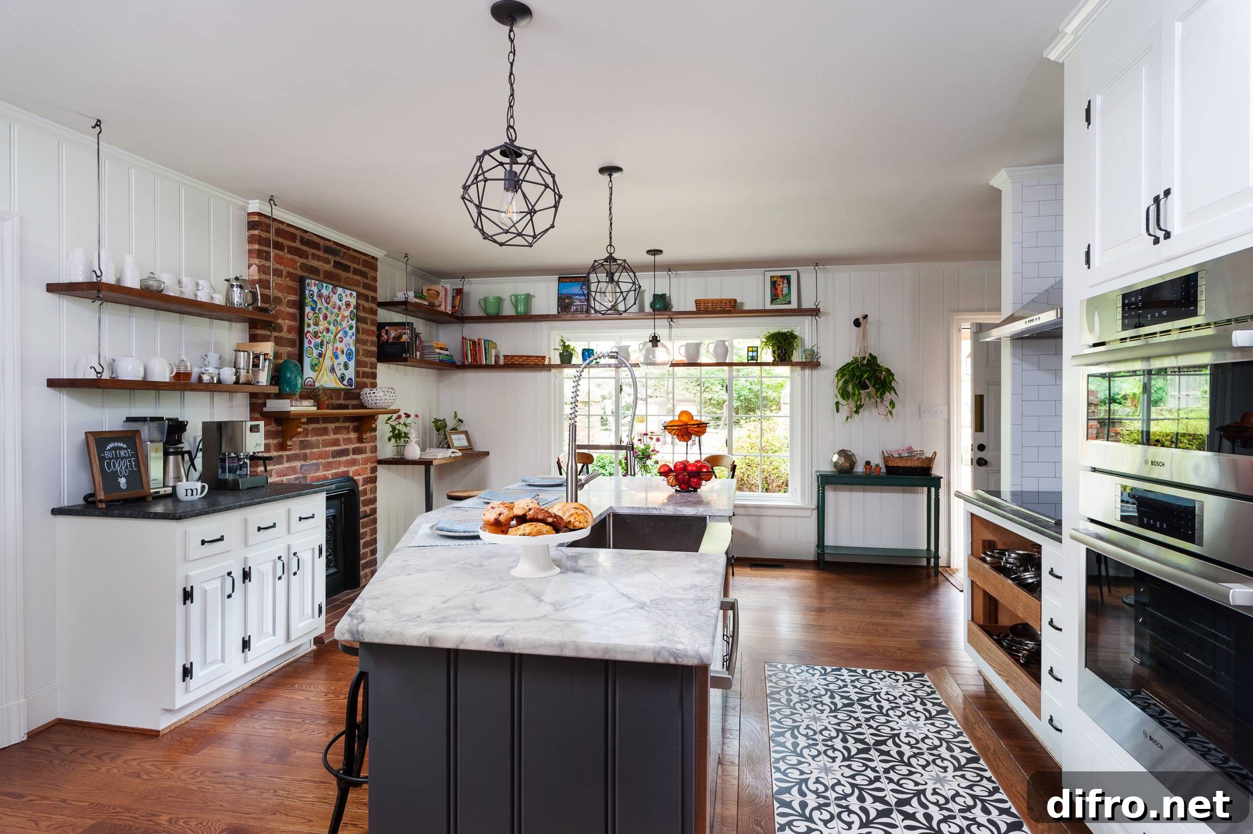 Dining room complemented with a French bistro style kitchen