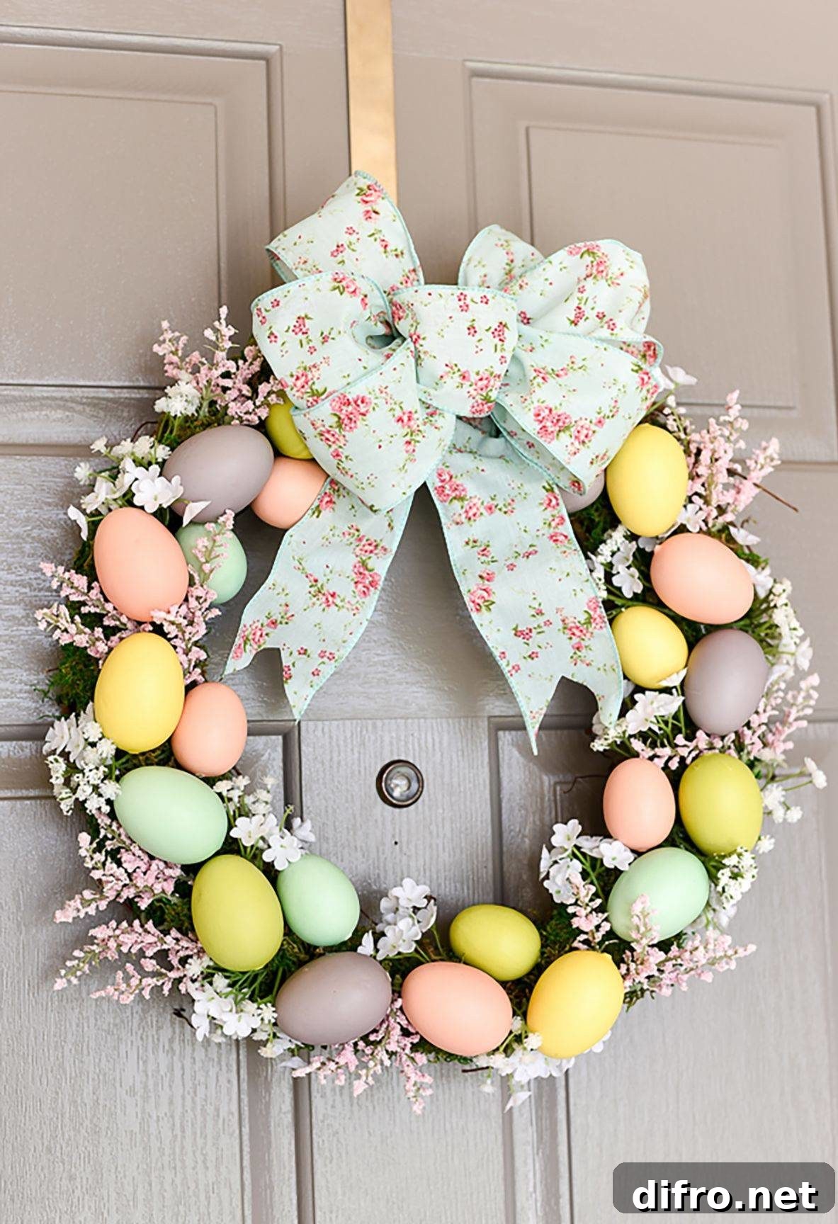 Easter egg wreath on the front door