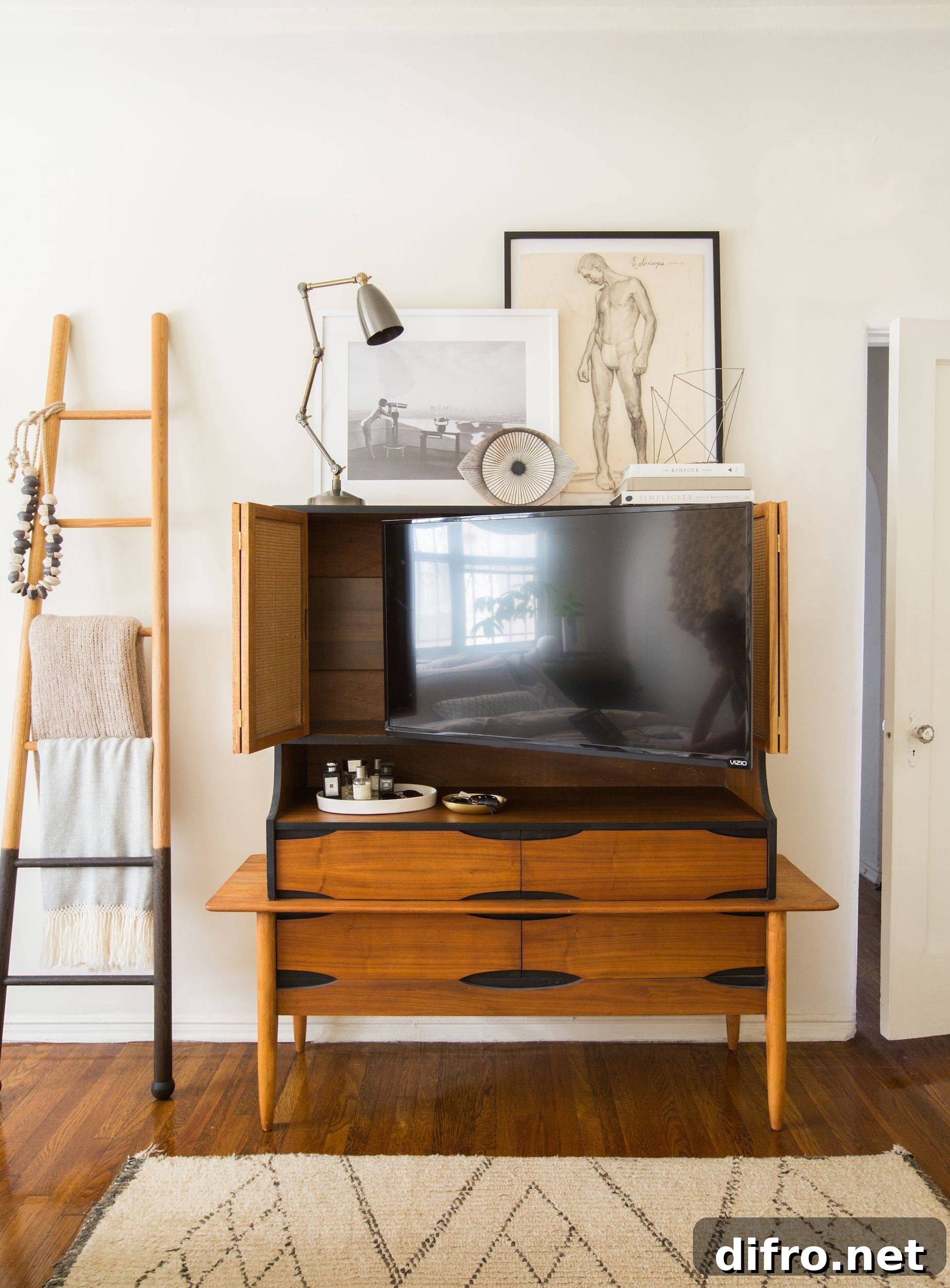 Cabinet doors closed to hide a television in a traditional living room