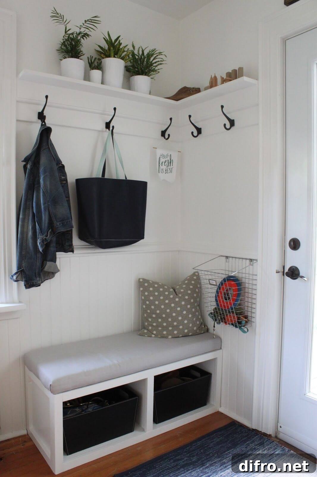 Corner bench with storage and basket
