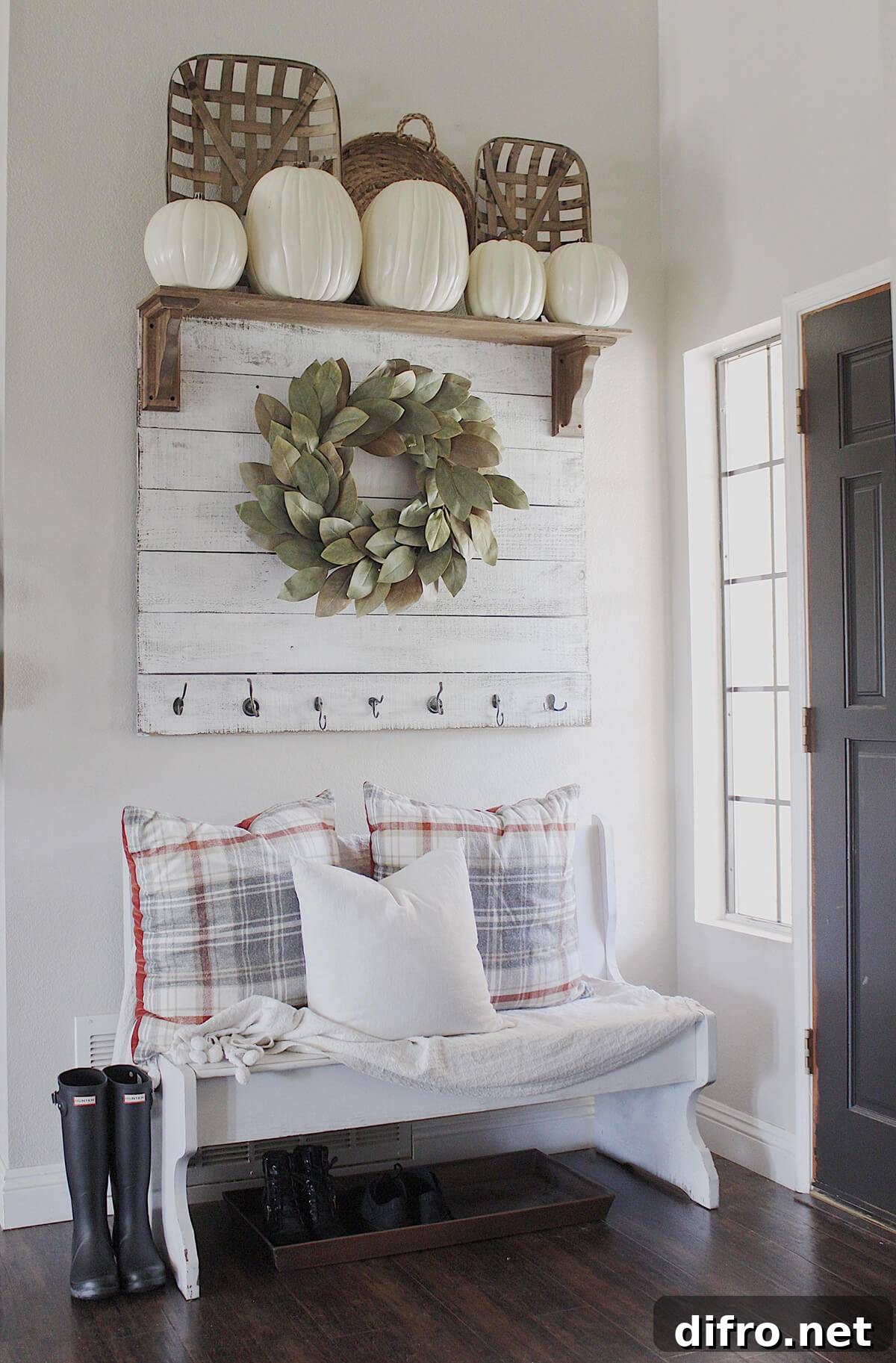 Cozy farmhouse entryway with rustic details