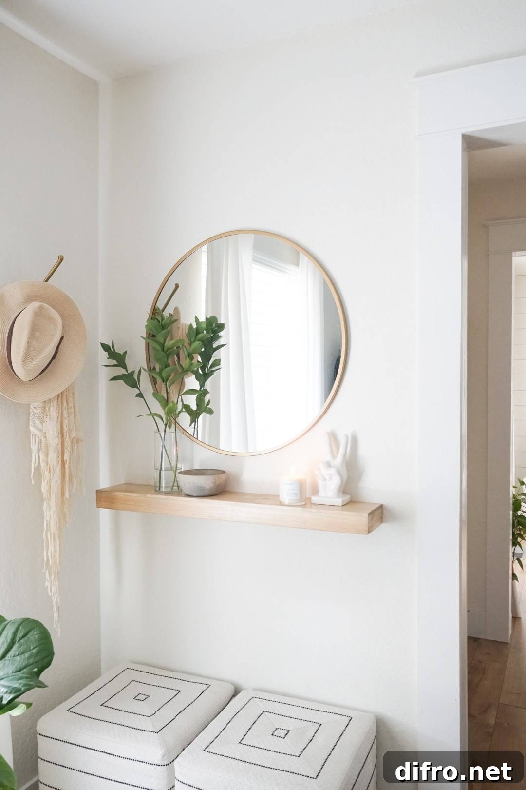 Floating shelf with mirror and essentials