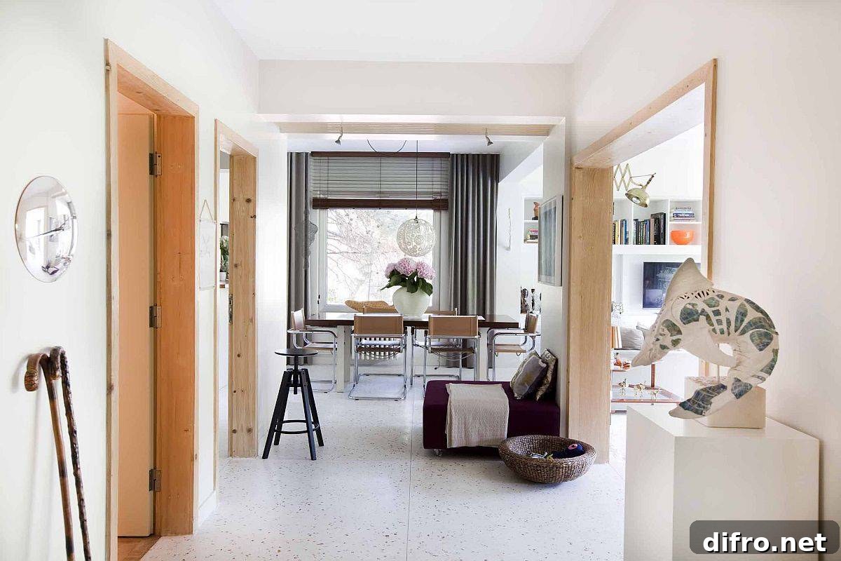 Contemporary apartment with terrazzo floor creating a calming backdrop