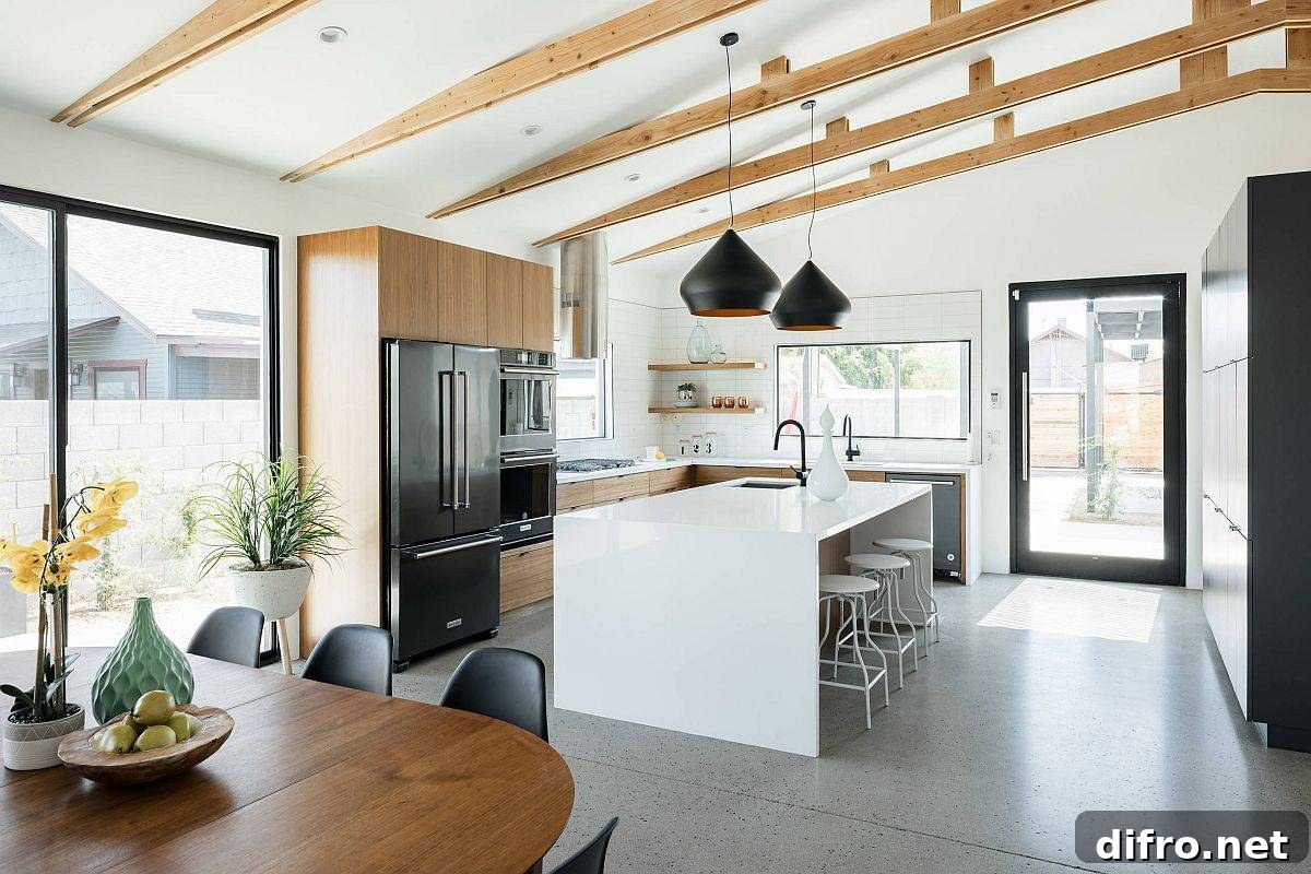 Sturdy concrete floor in a kitchen and dining area