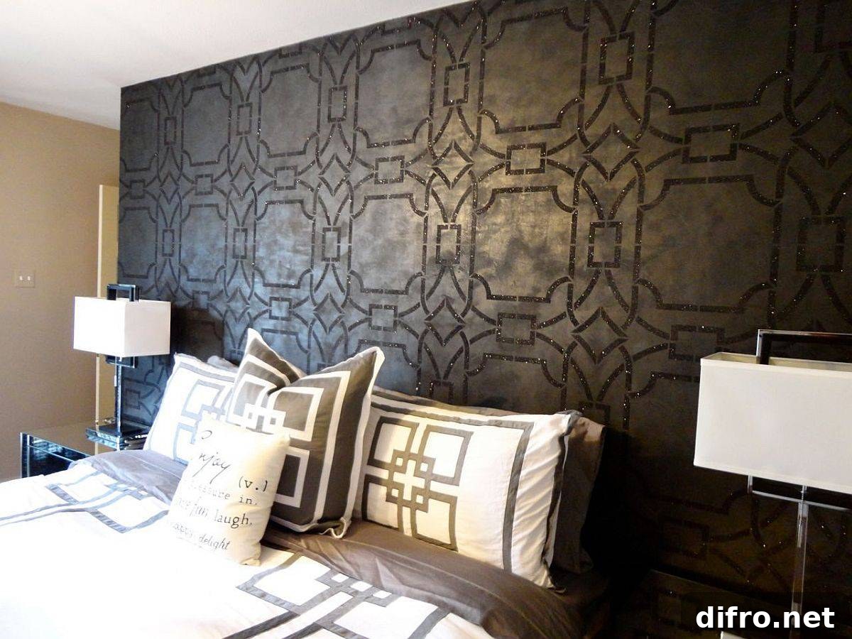 Budget-friendly geometric wallpaper on an accent wall