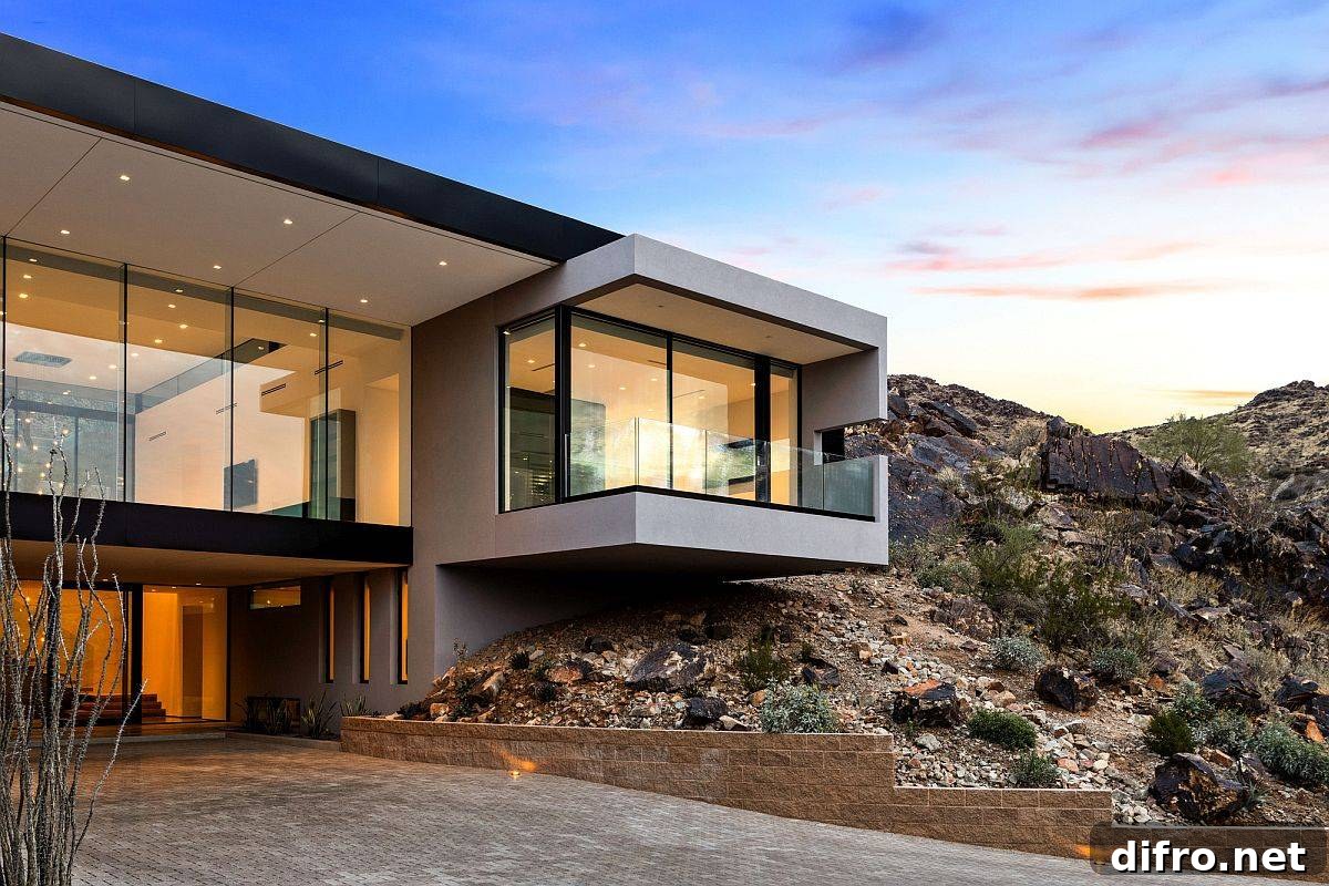 Front facade of the Desert Jewel Residence blending with the backdrop