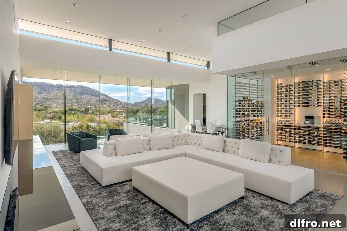 Wine storage and tasting area with an entertainment zone