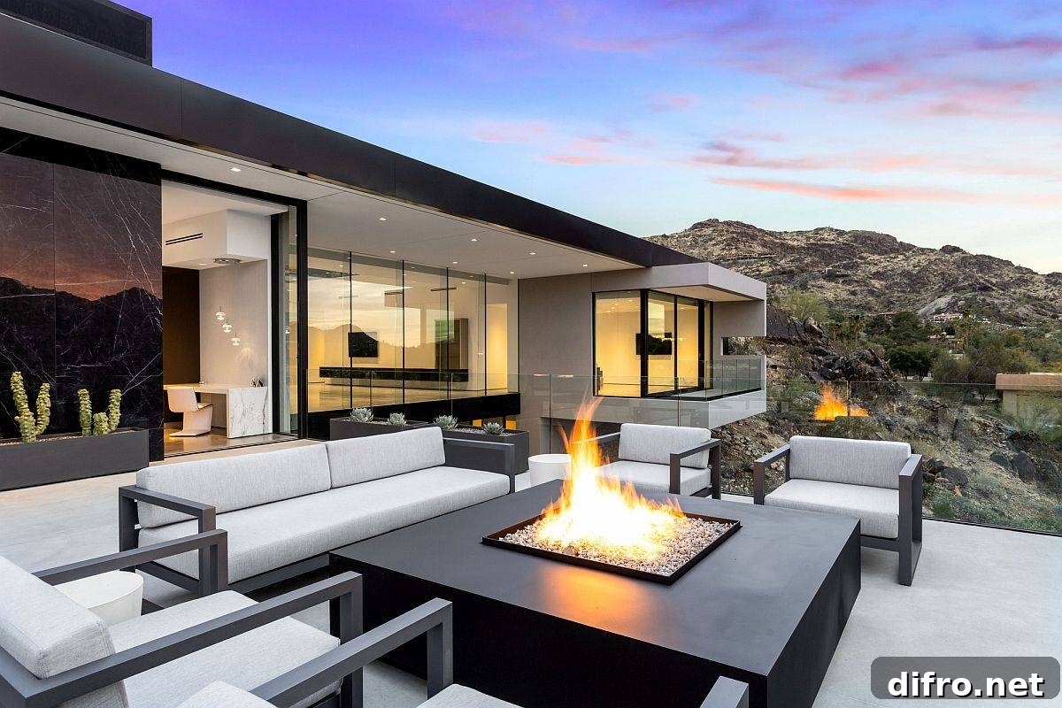Outdoor sitting area that extends the living room beyond the fireplace