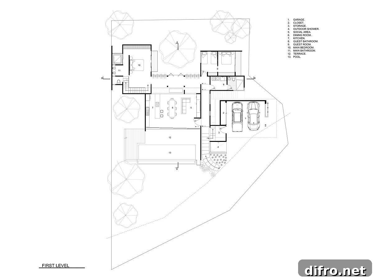 First level floor plan of Casa Ethos