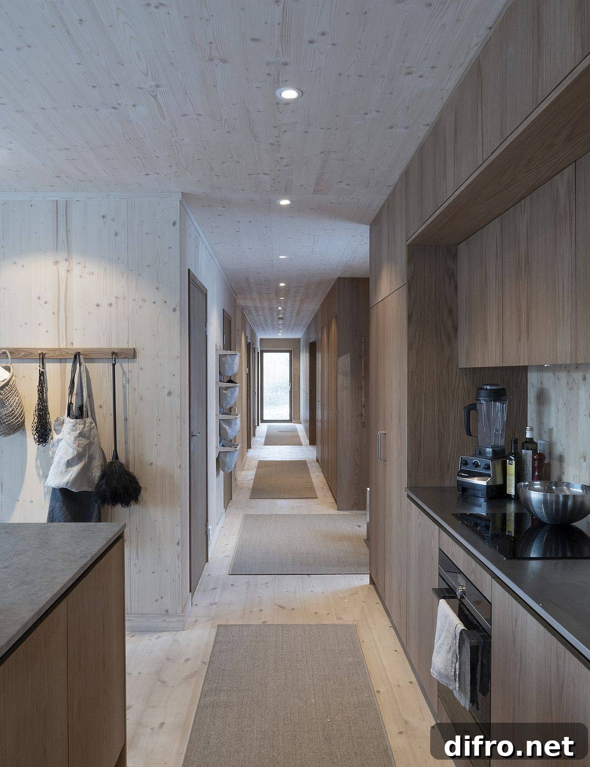 Long corridor creating storage spaces