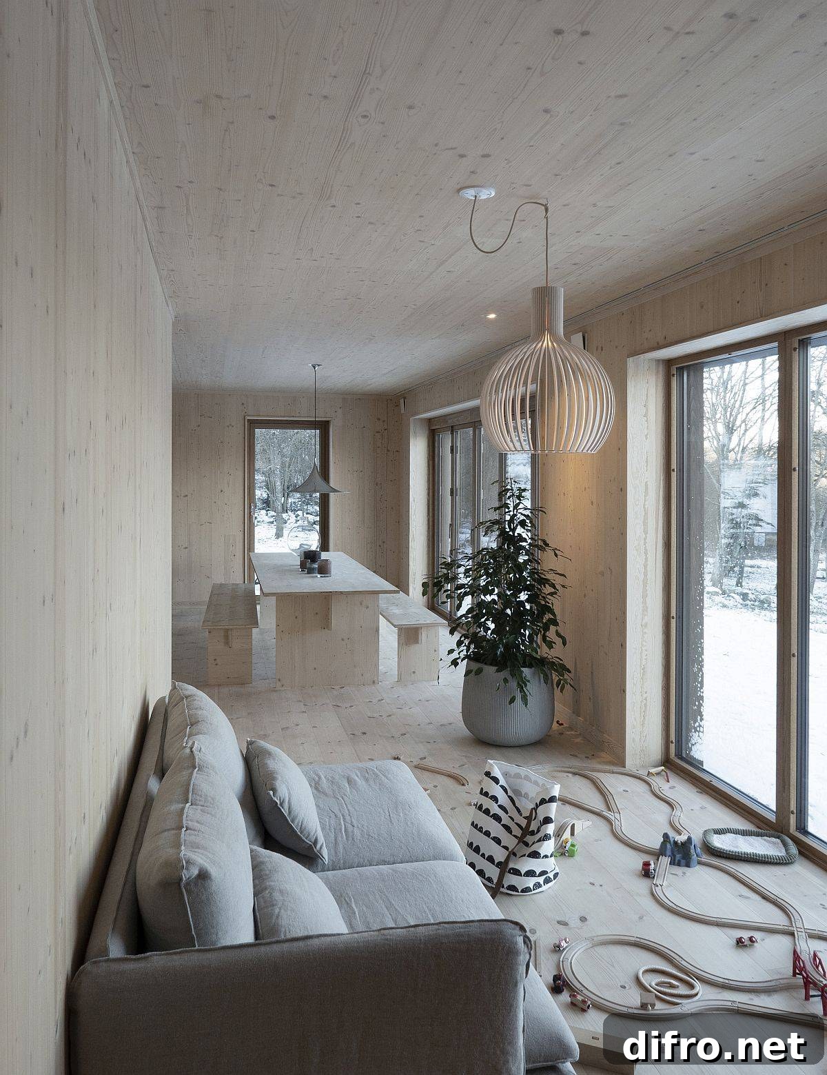 Open-plan interior with nature views