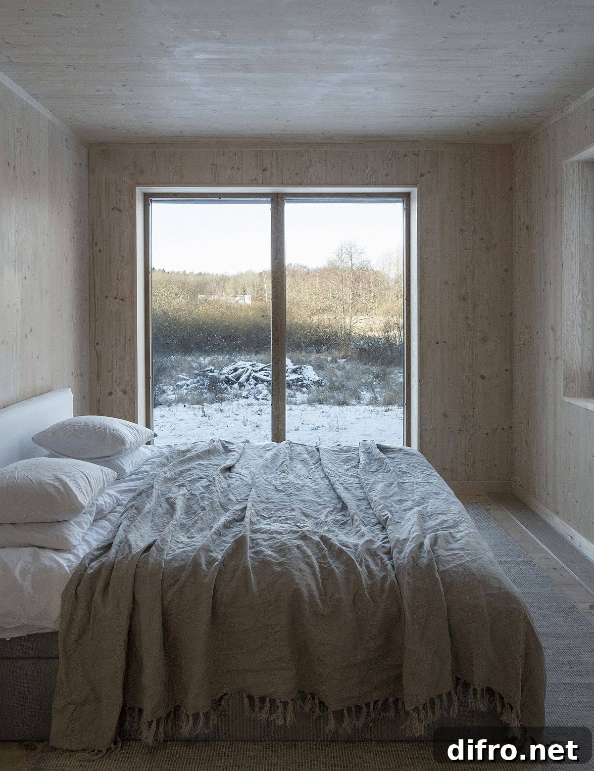 Small cozy bedroom with landscape views