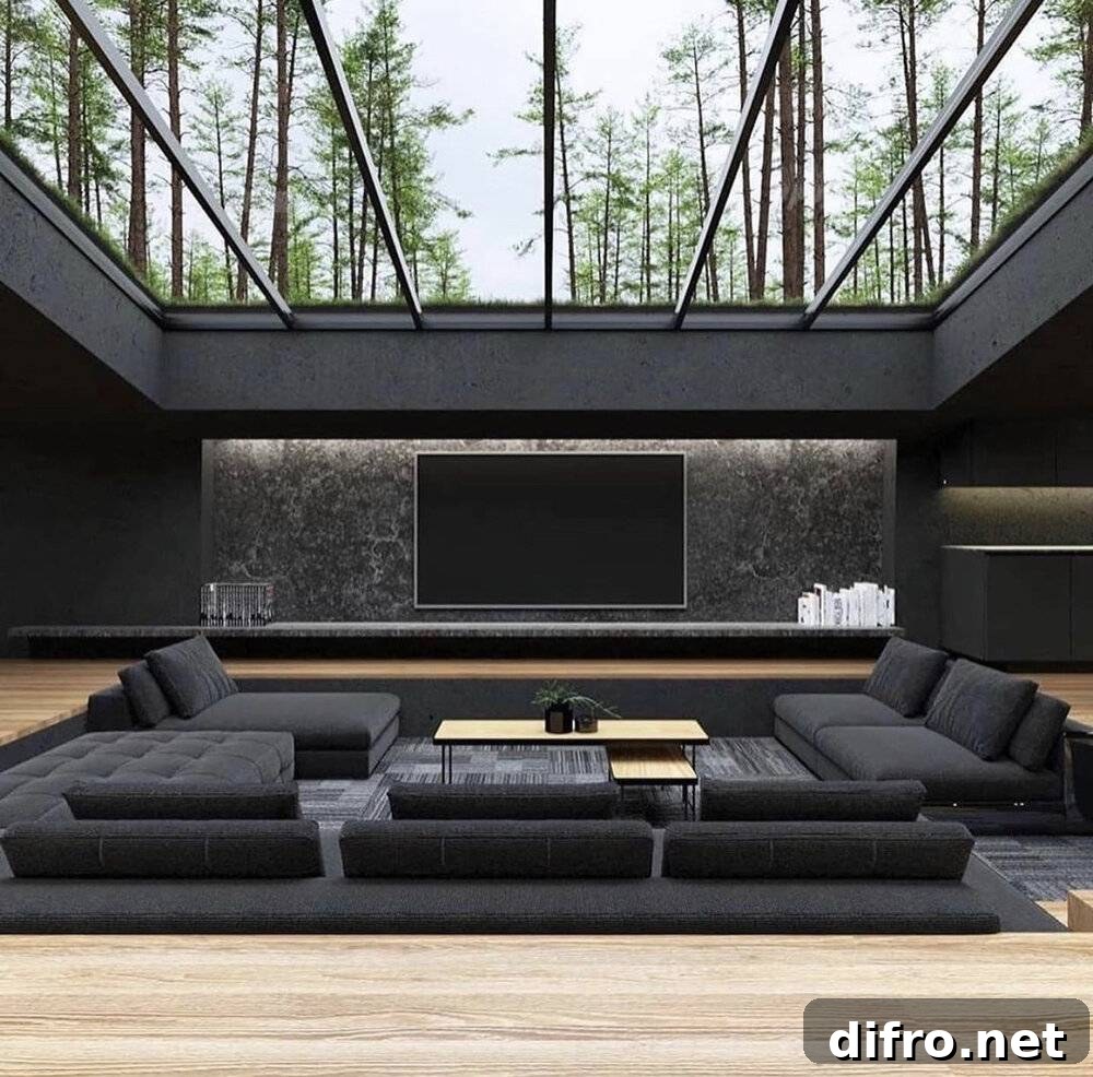 Stylish black-toned sunken living room