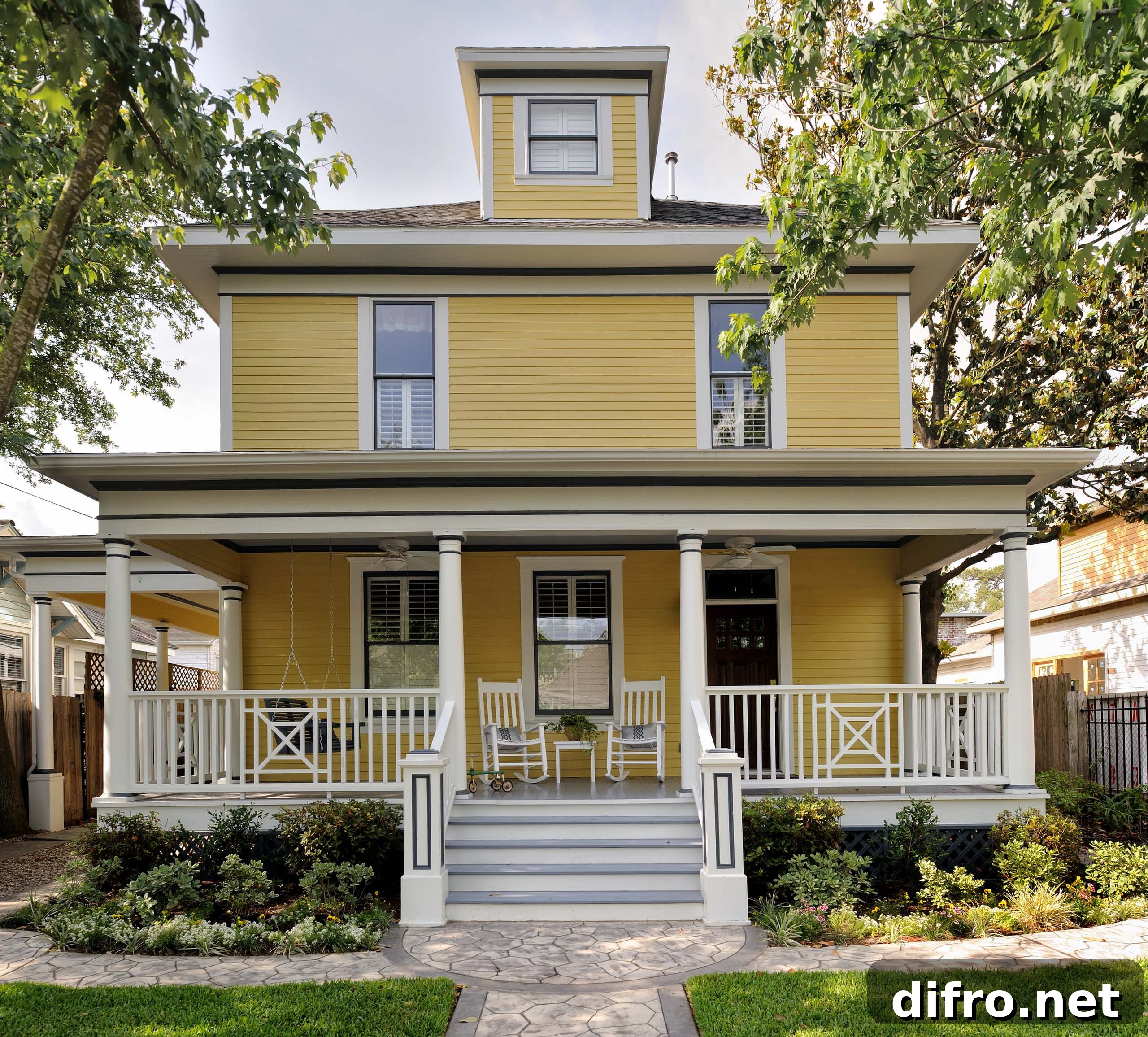 Muted yellow house exterior