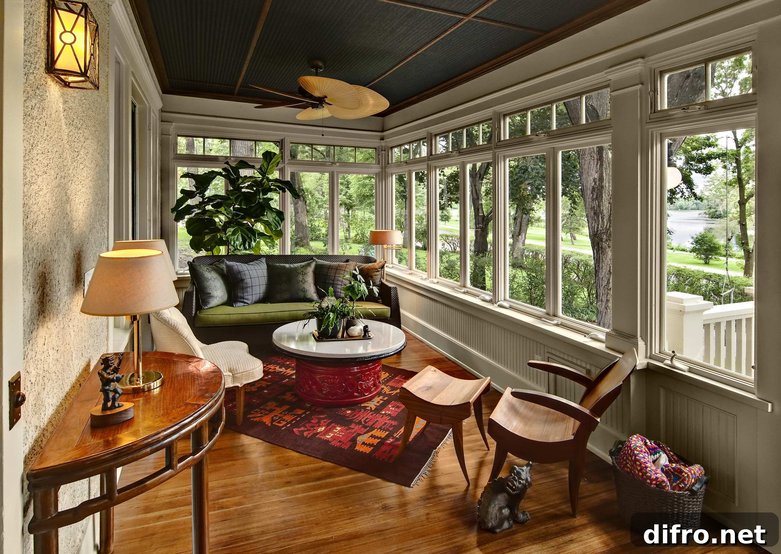 Sunroom overlooking lakeside