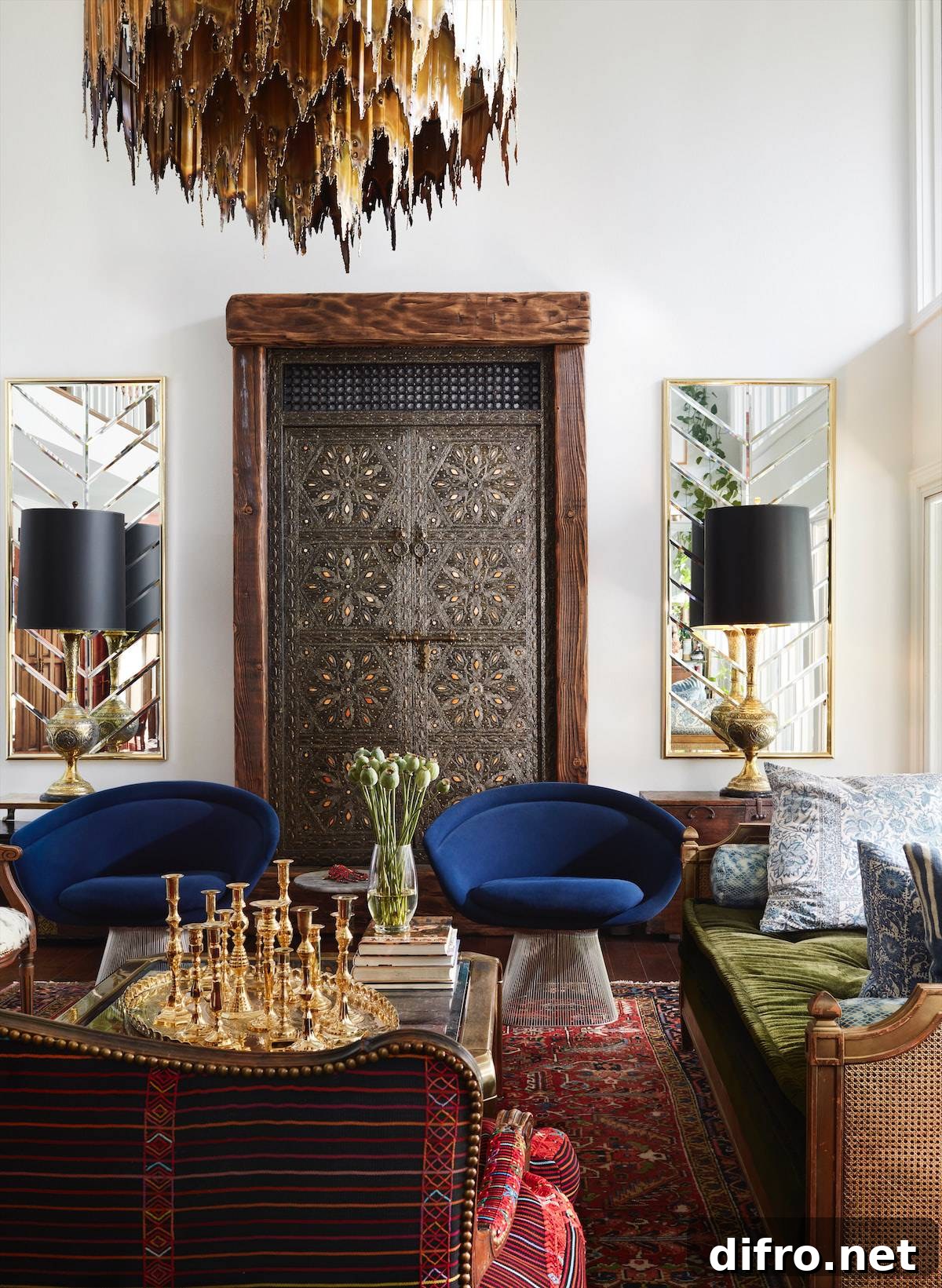 Eclectic living room with earthy palette