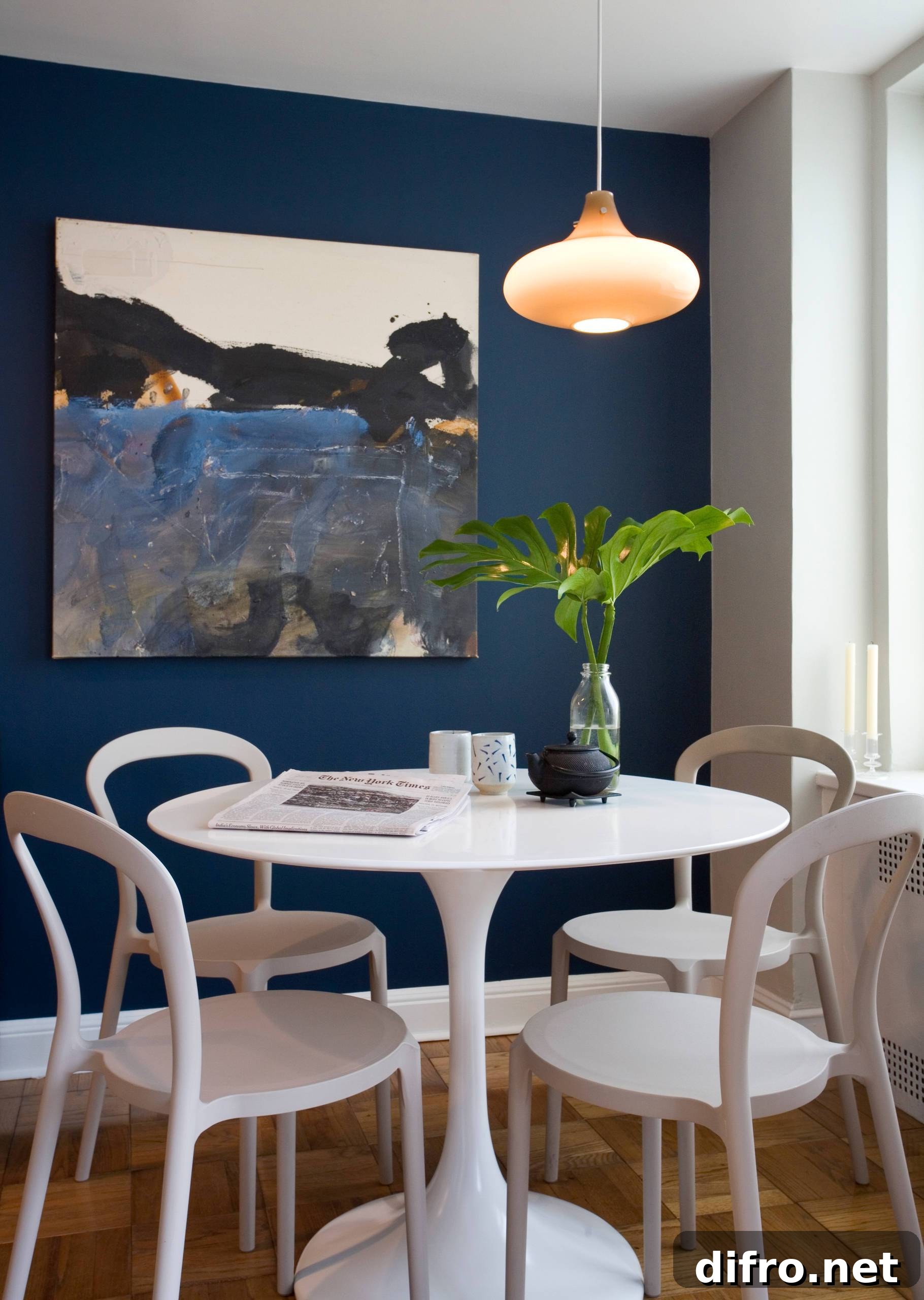Navy accent wall in dining room