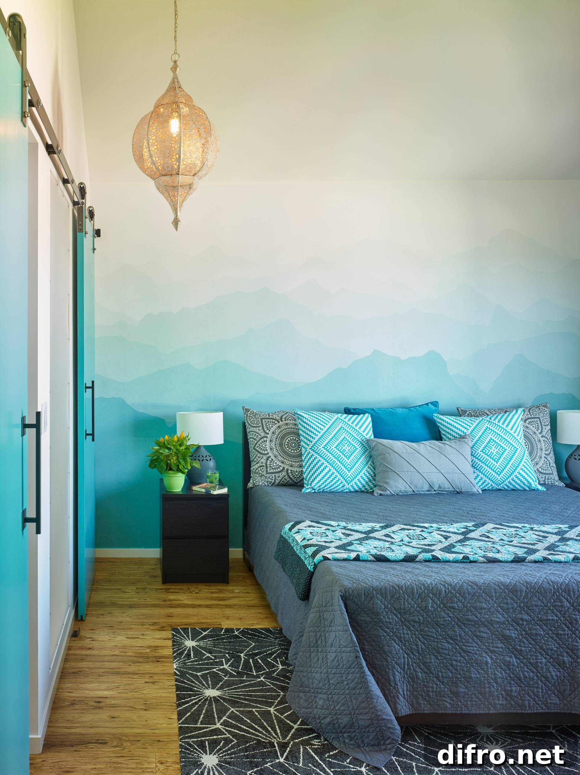 Sky blue focal point in bedroom