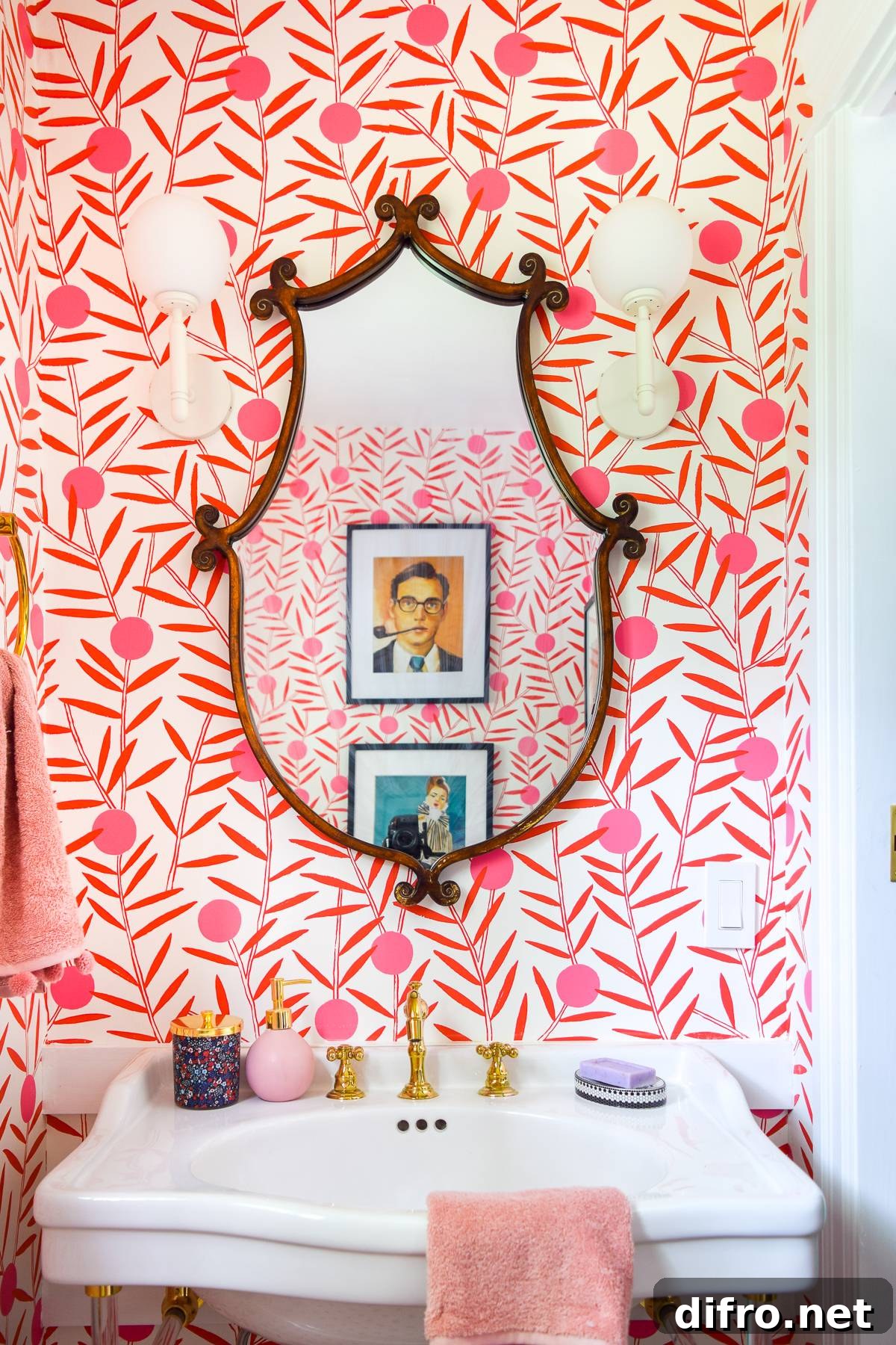 Powder room inspiration with wallpaper