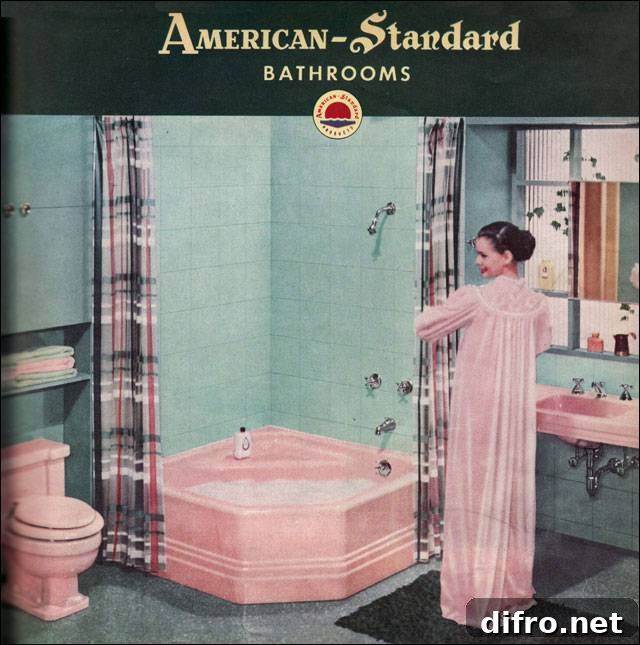 Pink bathtub, sink and toilet by American Standard 1953